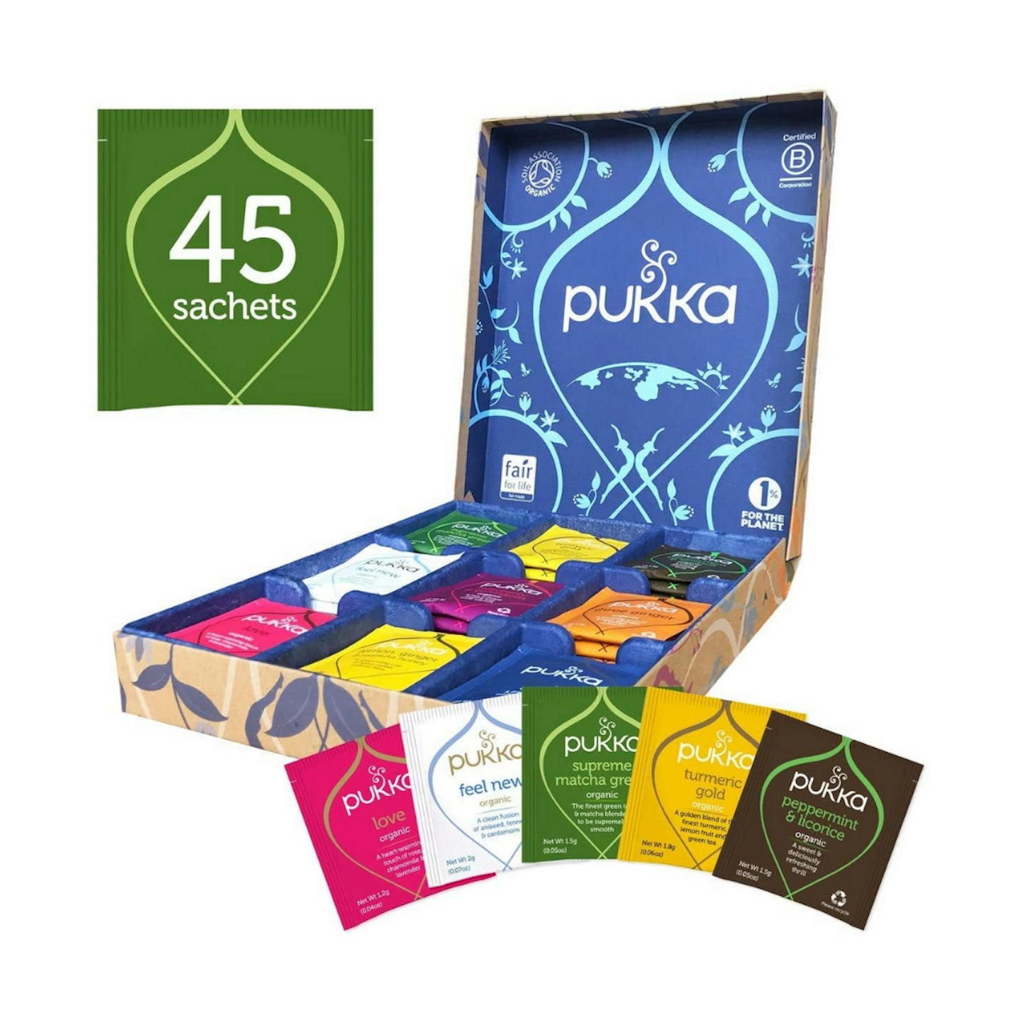 Pukka Herbs Tea Selection Gift Box, Organic Herbal Teas (45 sachets)