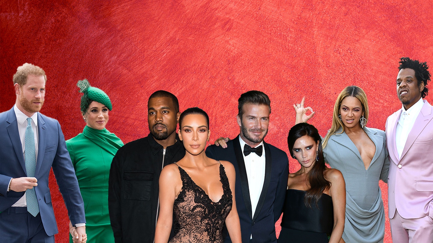 Prince Harry and Meghan Markle, Kanye West and Kim Kardashian West, David Beckham and Victoria Beckham, and Beyoncé and Jay Z.