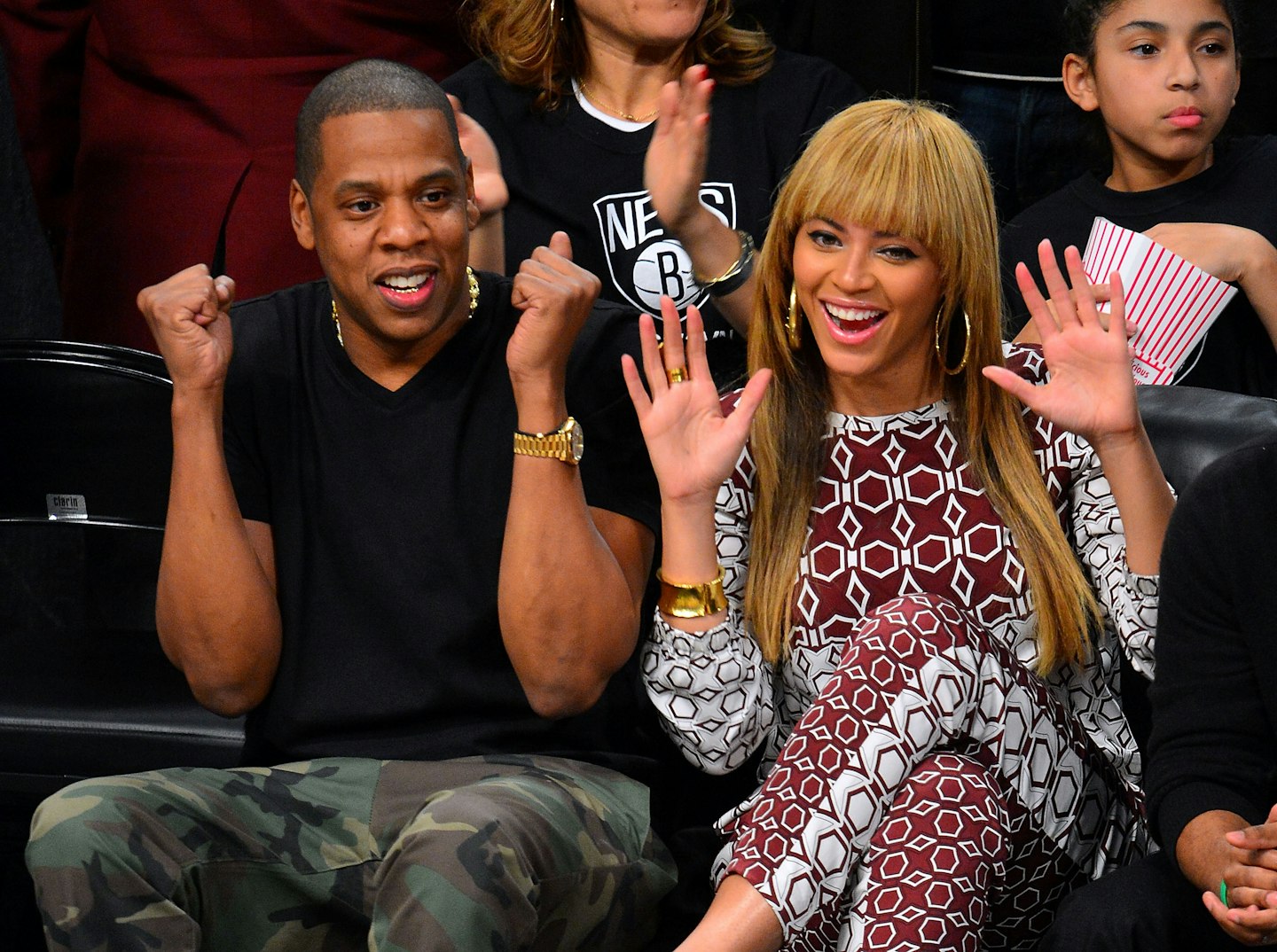 Jay-Z and Beyonce Knowles attend Toronto Raptors vs Brooklyn Nets game at Barclays Center on November 3, 2012 in Brooklyn, New York