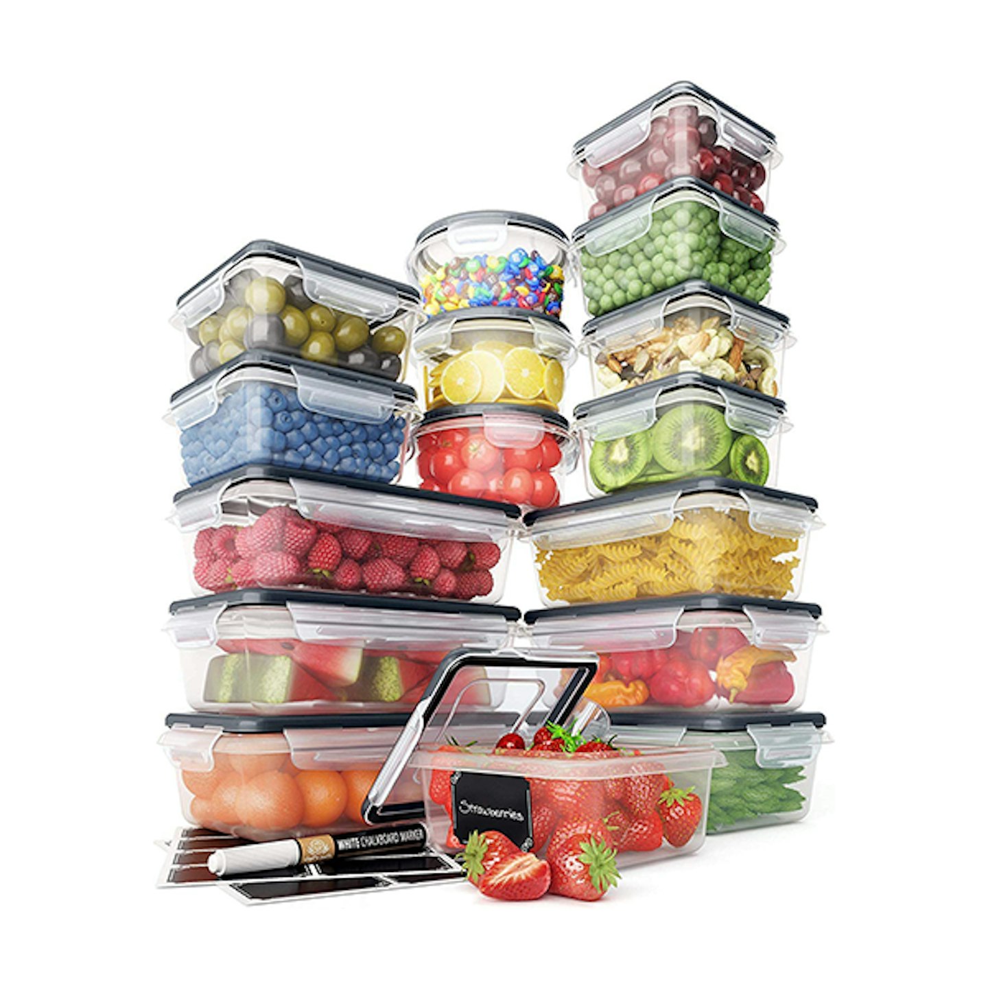 Food Storage Containers Set - Airtight Plastic Containers with Easy Snap Lids (16 Pack)