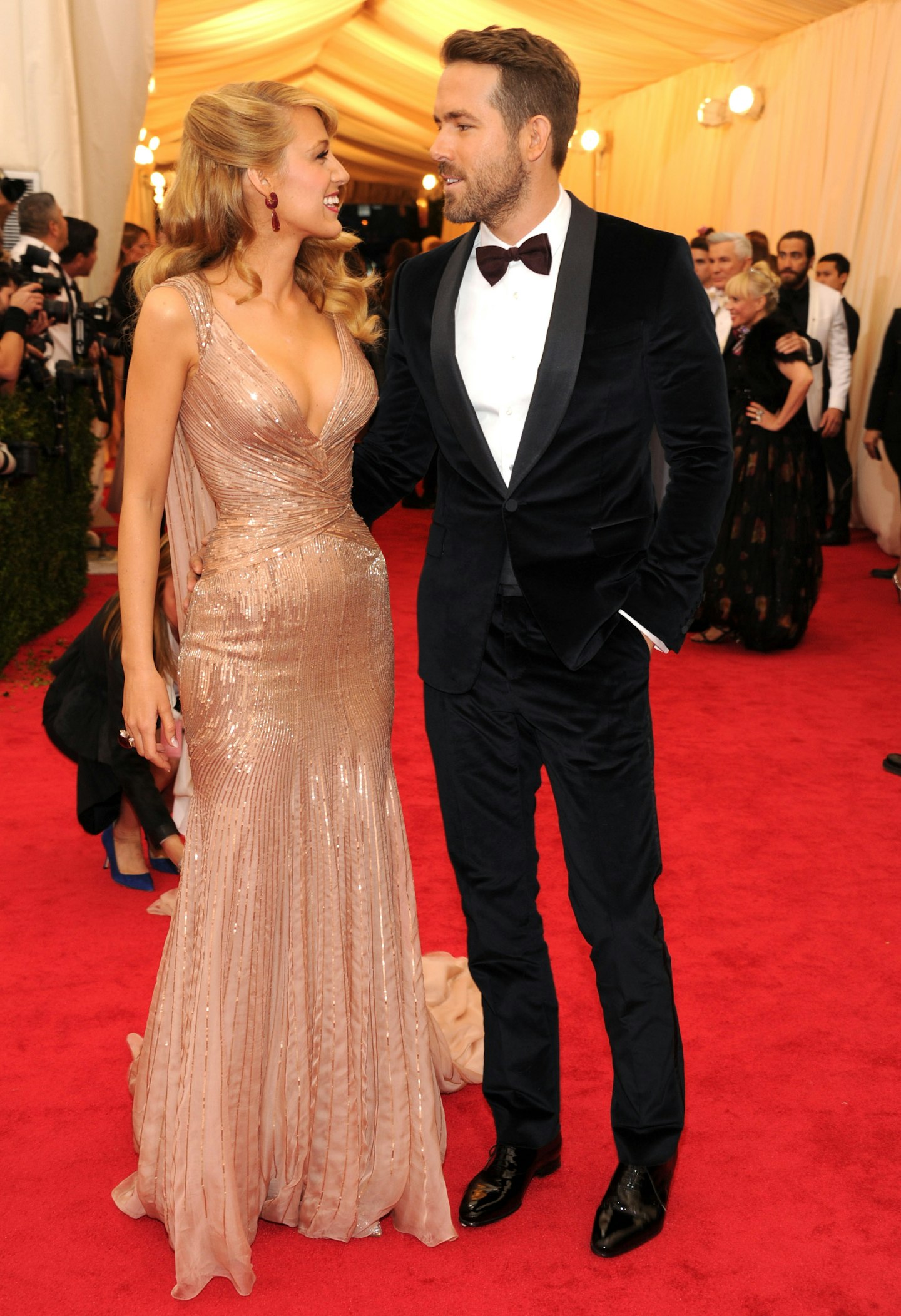 Blake Lively and Ryan Reynolds attend the "Charles James: Beyond Fashion" Costume Institute Gala at the Metropolitan Museum of Art on May 5, 2014 in New York City