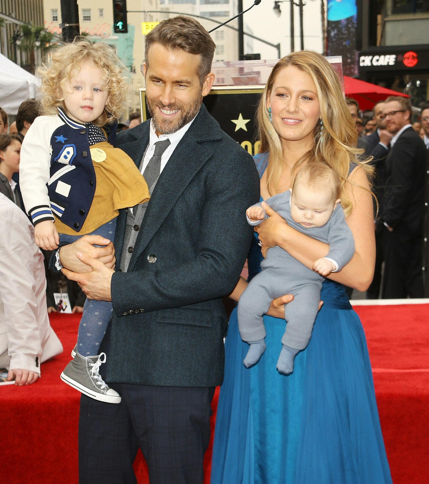 Ryan Reynolds (L) and Blake Lively with their daughters attend the ceremony honoring actor Ryan Reynolds with a Star on The Hollywood Walk of Fame held on December 15, 2016 in Hollywood, California.