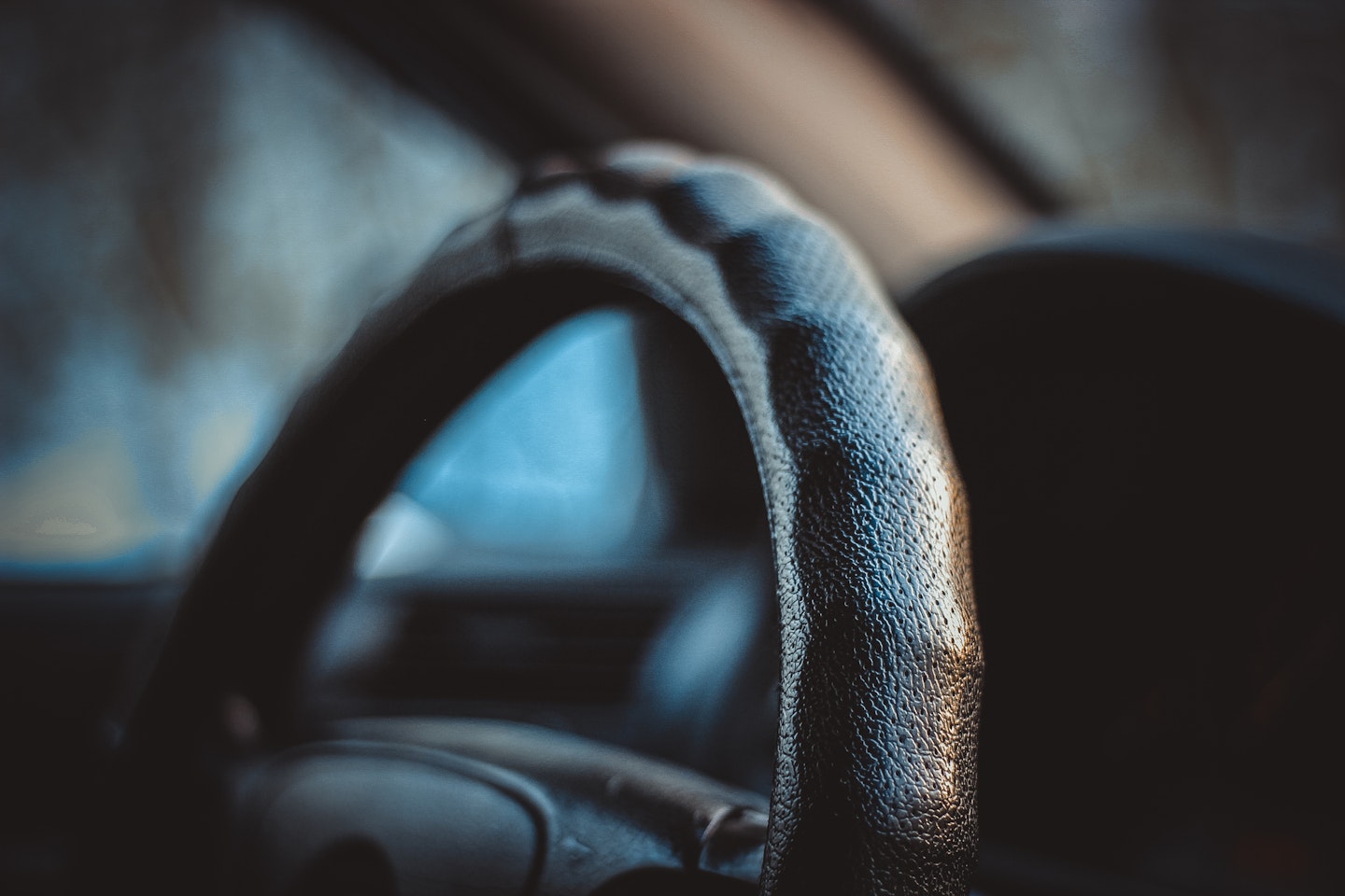 A leather car steering wheel