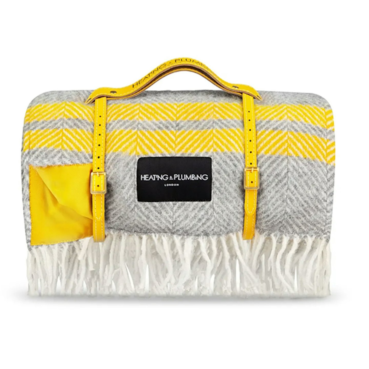 Heating & Plumbing London Pure New Wool Waterproof Picnic Blanket Grey & Yellow
