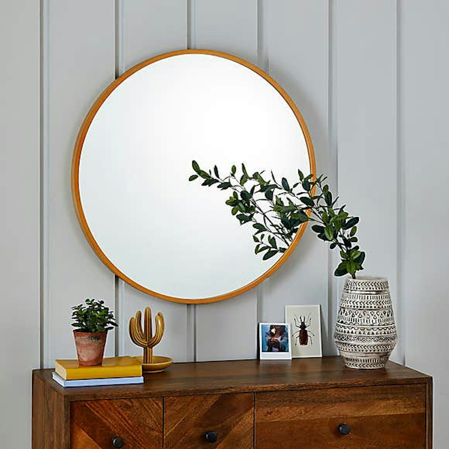 Wooden Round Wall Mirror 71cm Natural