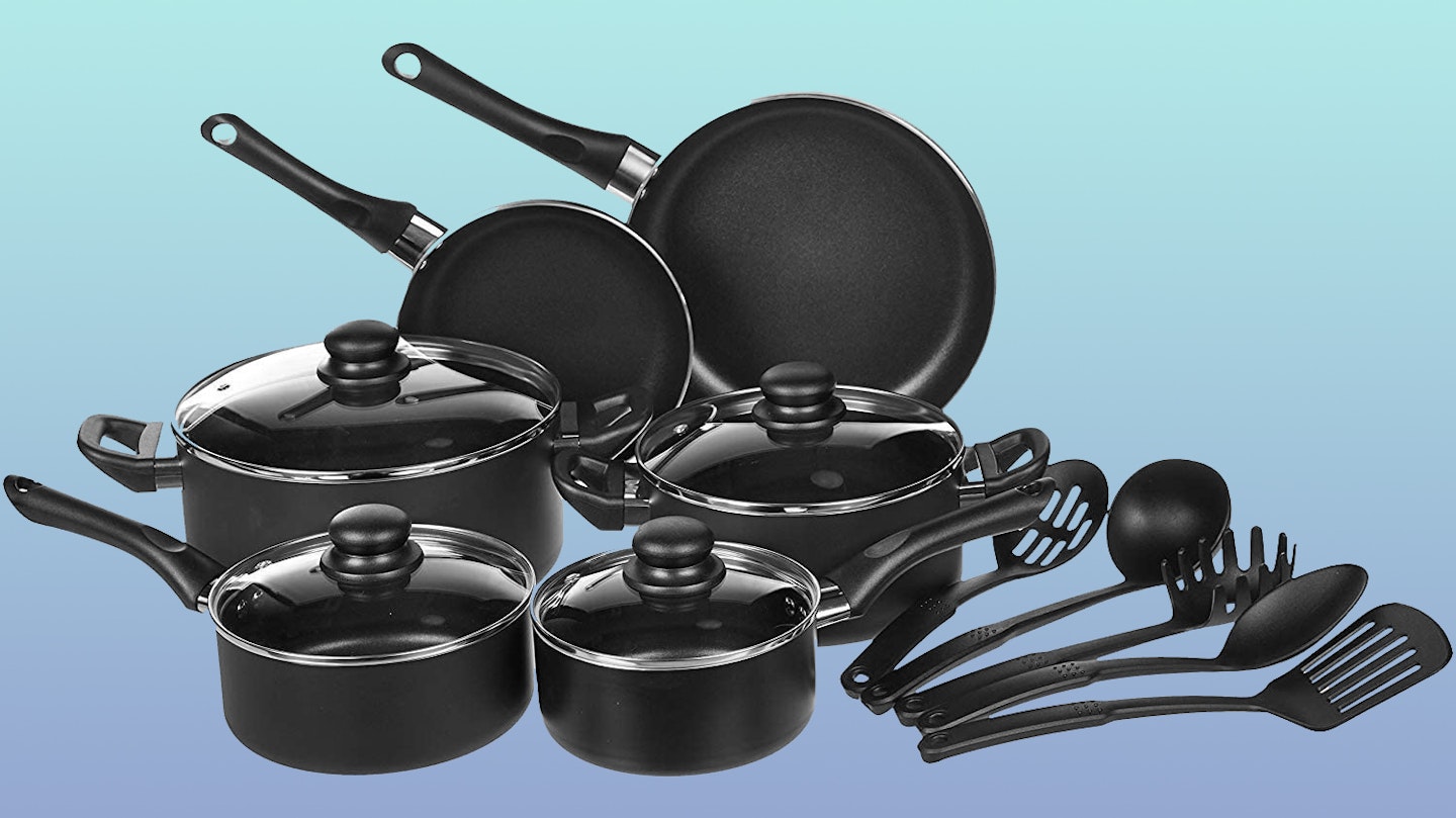   Basics Non-Stick Cookware 15-Piece Set, Pots, Pans and  Utensils, Black: Home & Kitchen