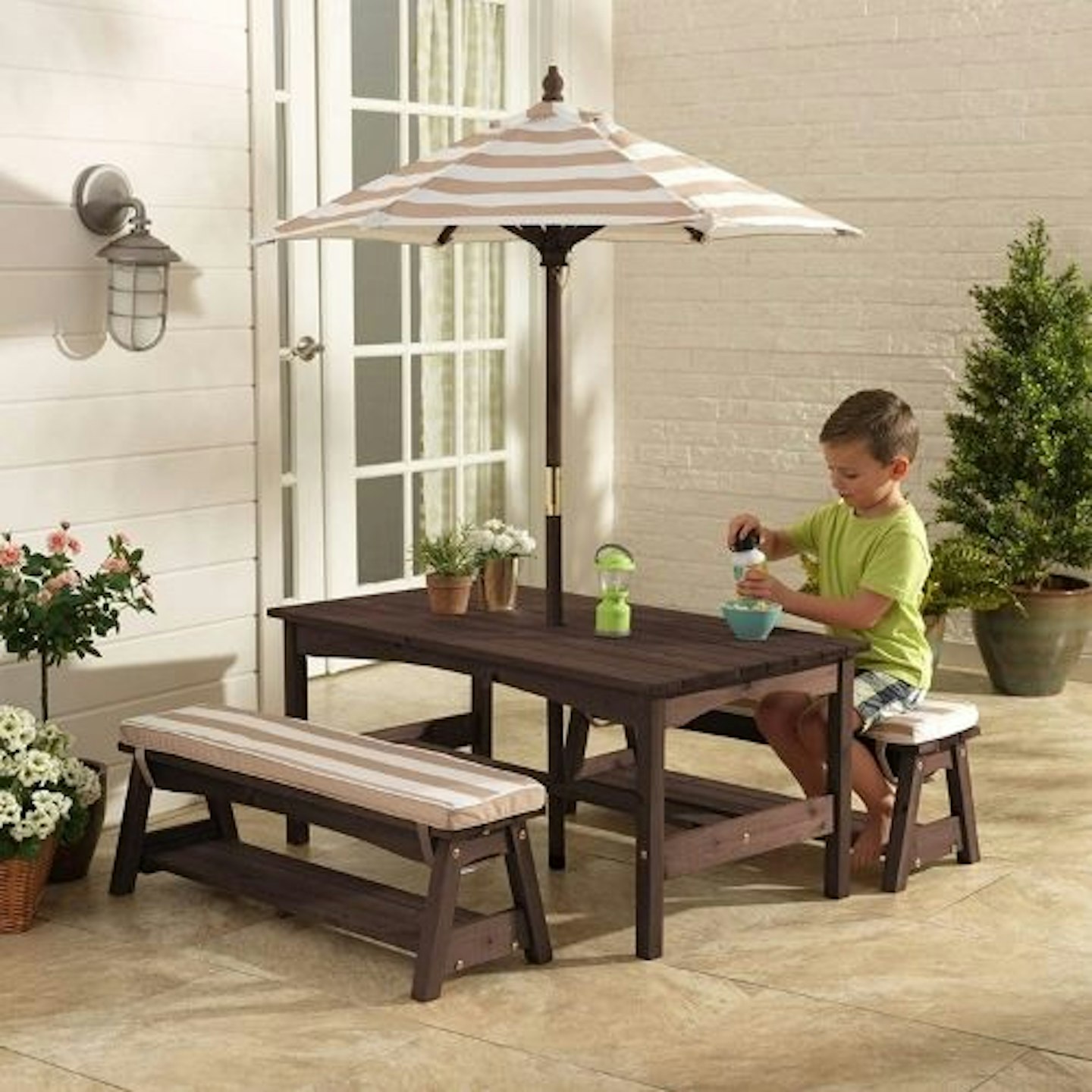 KidKraft Outdoor Table and Bench Set with Cushions and Umbrella