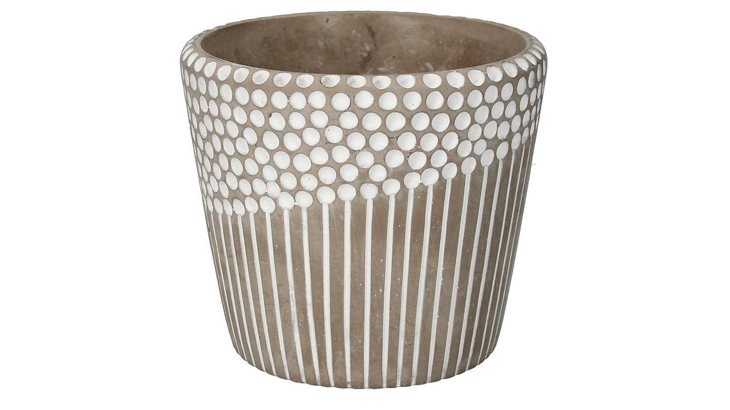 plant pot with spots on top and stripes below