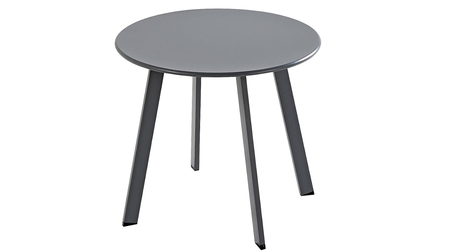 round grey outdoor table