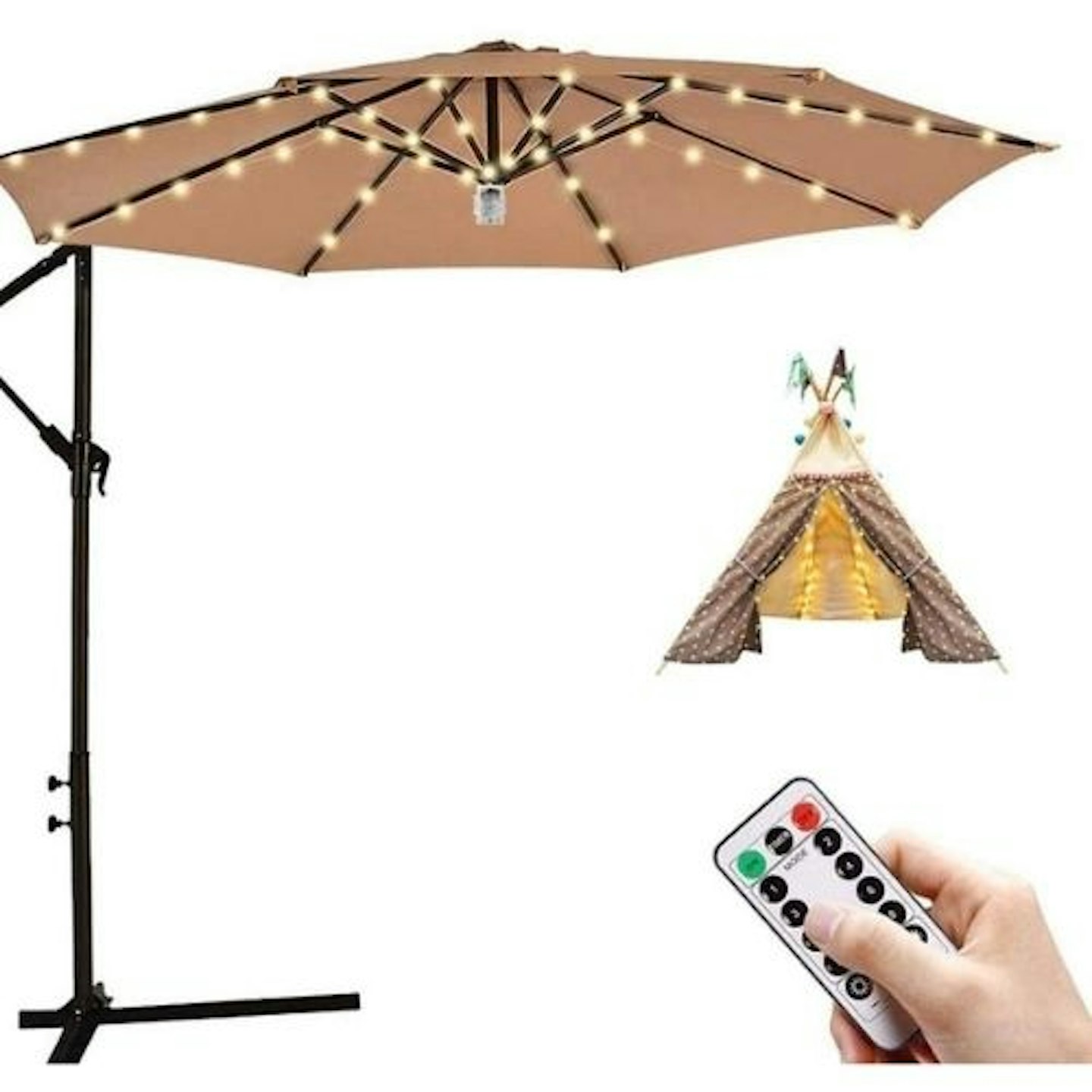 Patio Umbrella with LED String Lights