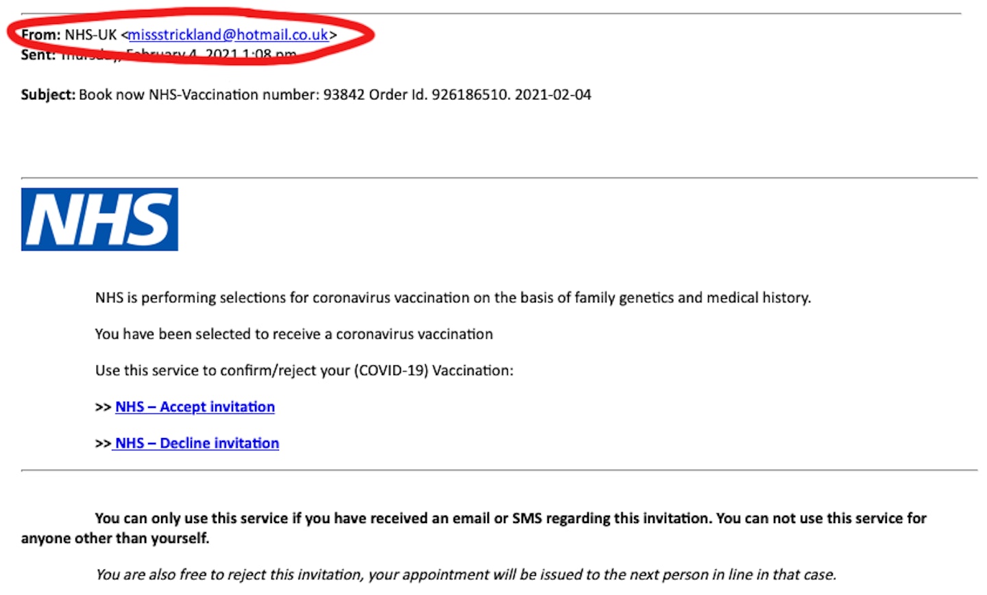 vaccination scam email