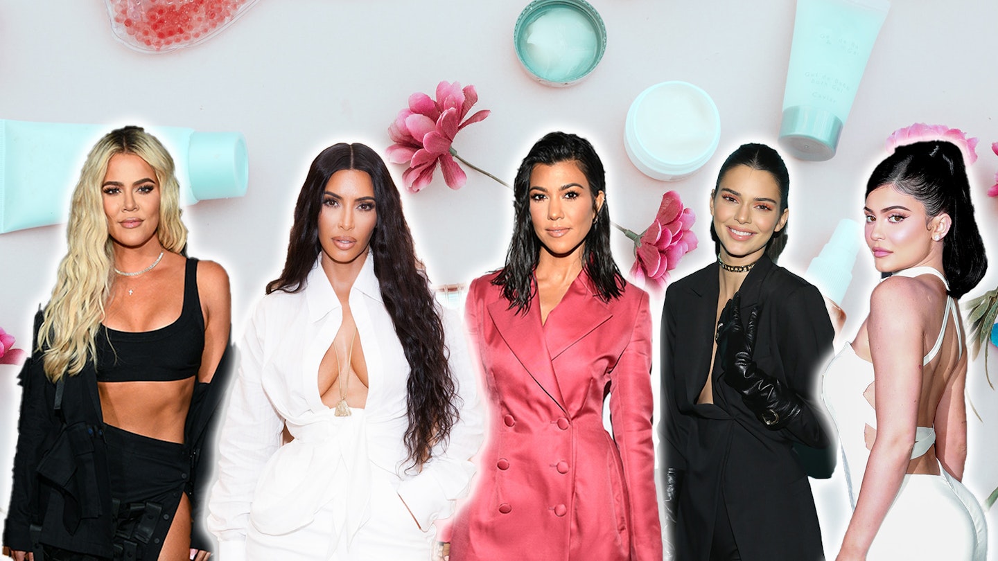 Khloe Kardashian, Kim Kardashian, Kourtney Kardashian, Kendall Jenner and Kylie Jenner on skin cosmetic background