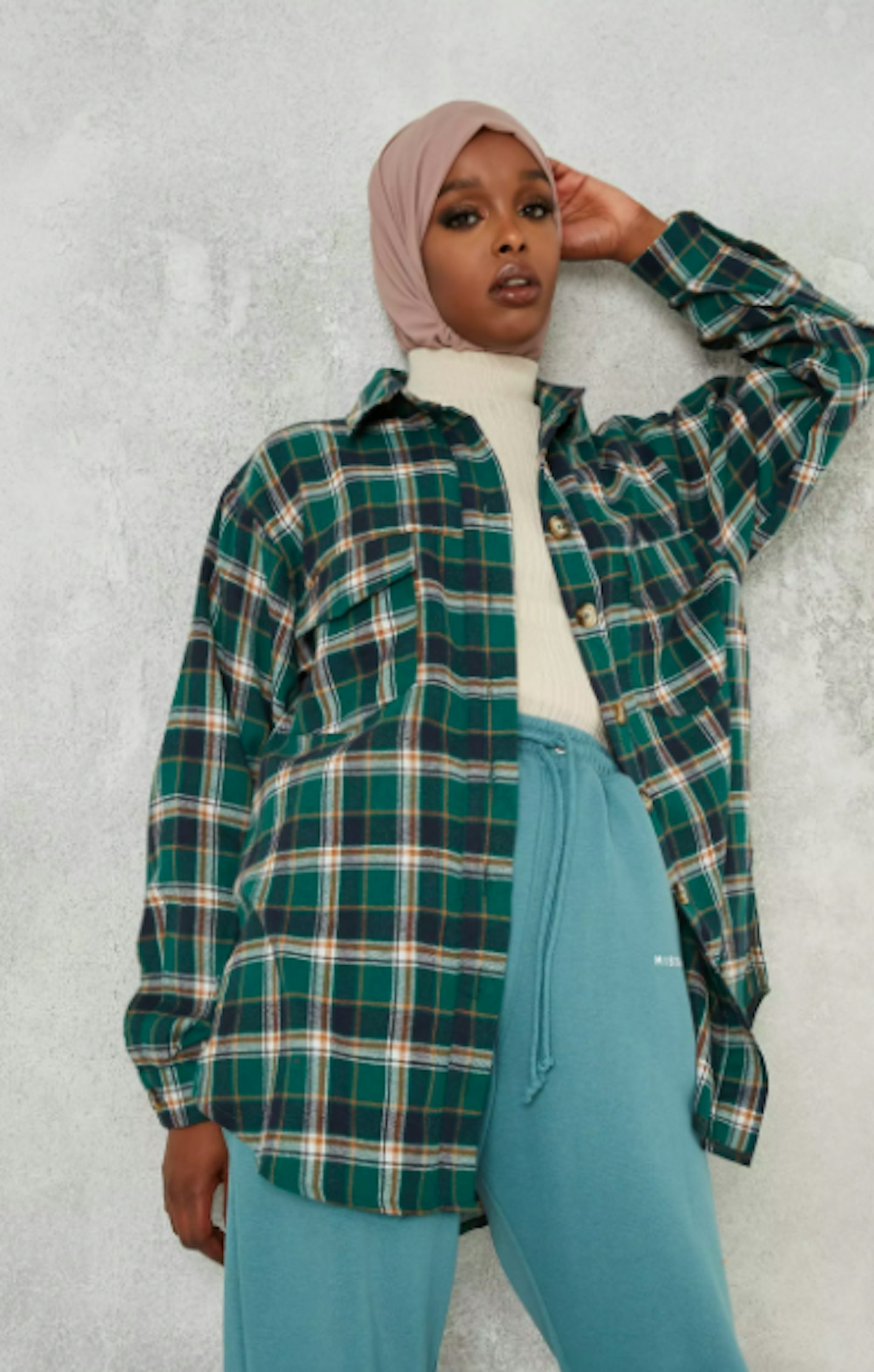 sarah ashcroft x missguided green check extreme oversized shirt