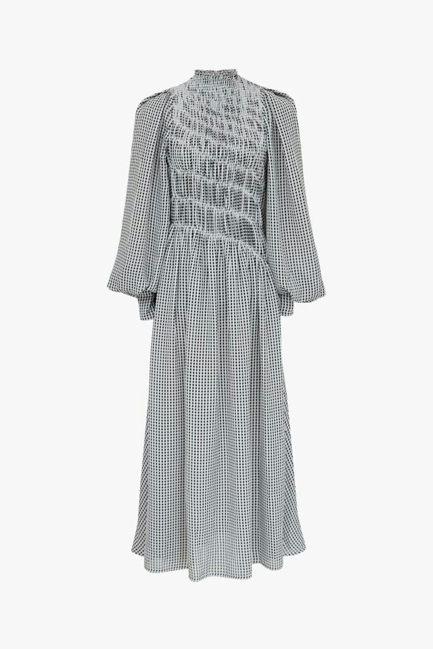 Victoria Beckham, Long Sleeve Smocked Midi Dress In Black And White, £516