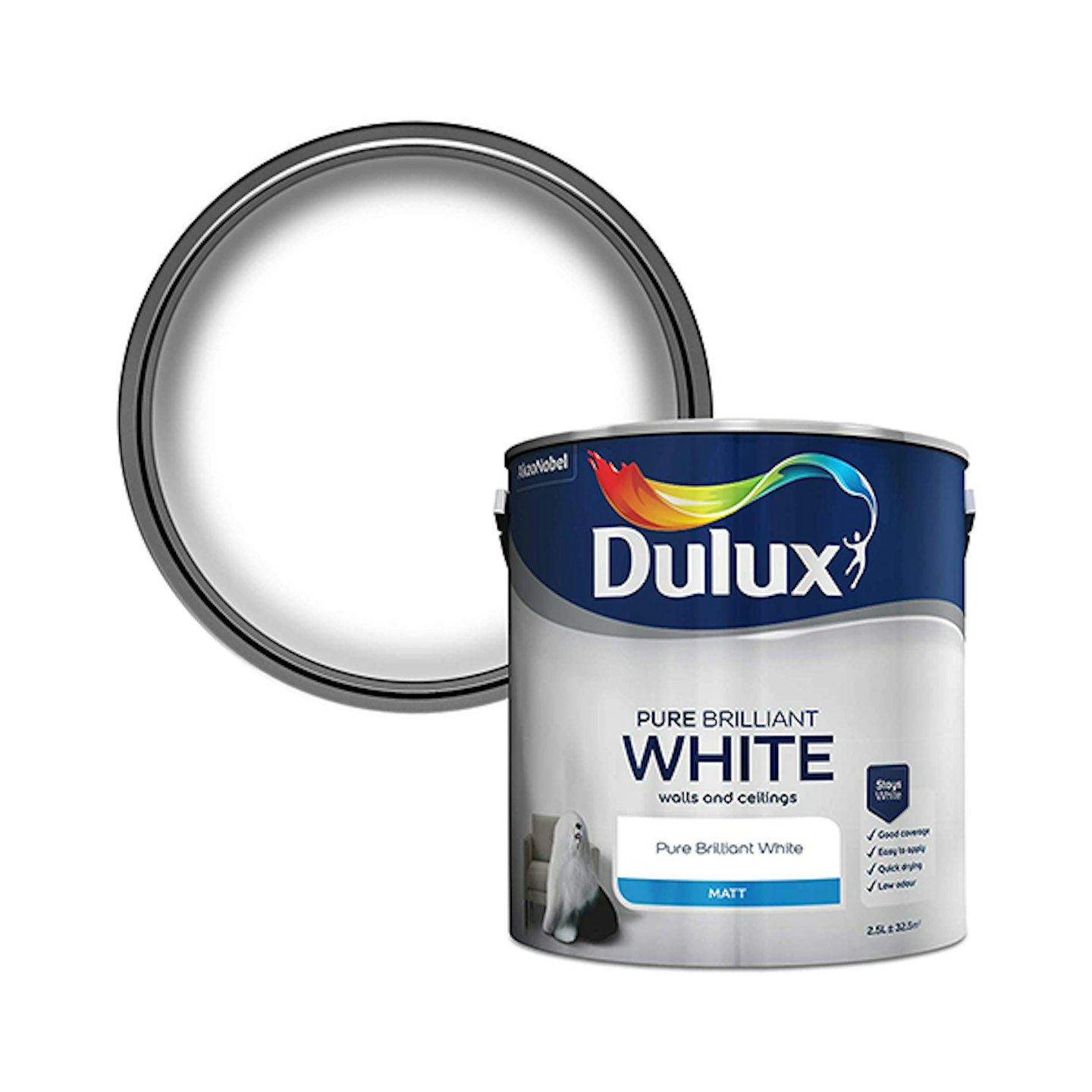 Dulux Matte Emulsion Paint For Walls And Ceilings - Pure Brilliant White 2. 5 Litres