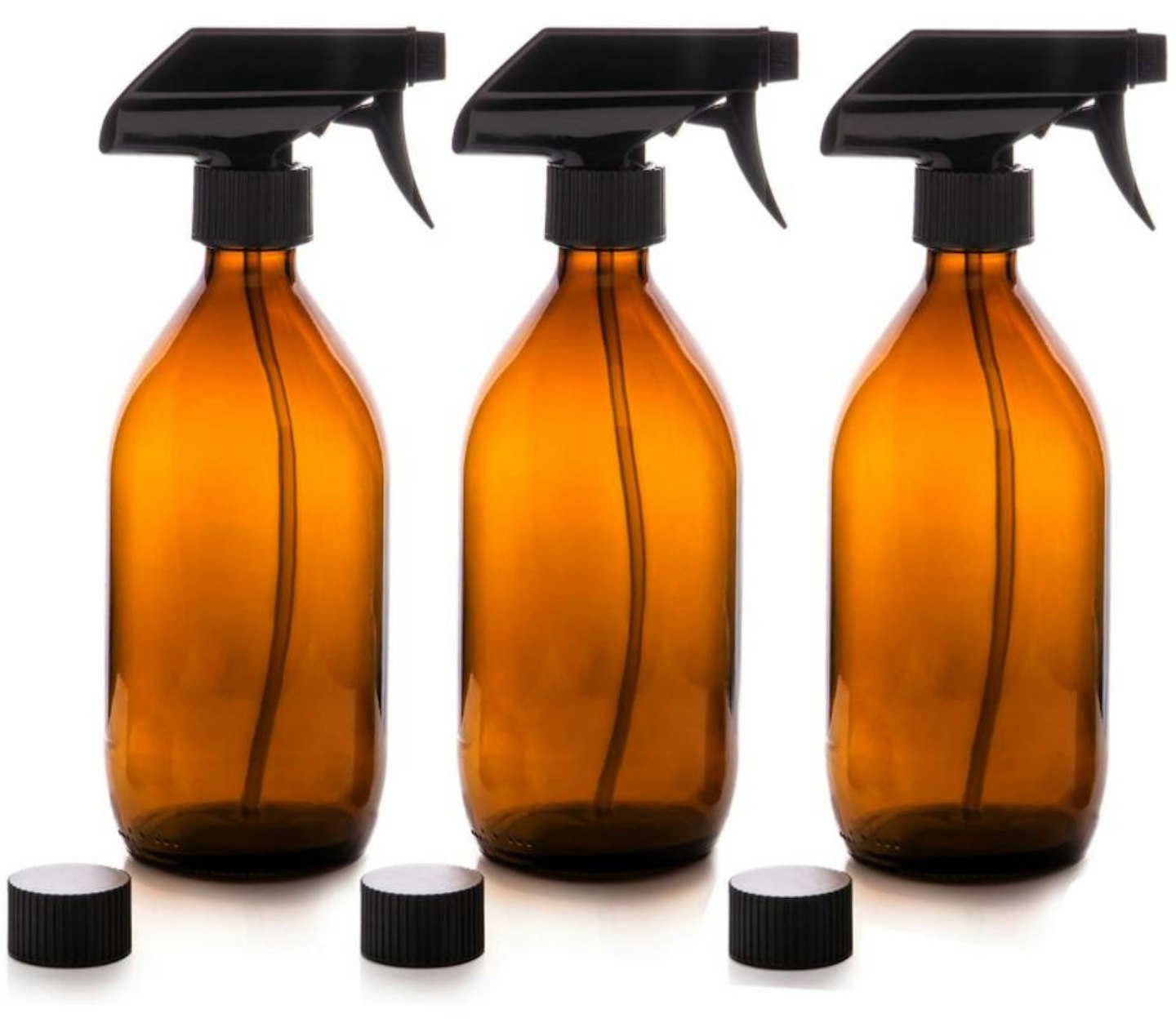 Amber Glass Spray Bottles with Trigger Pump x 3