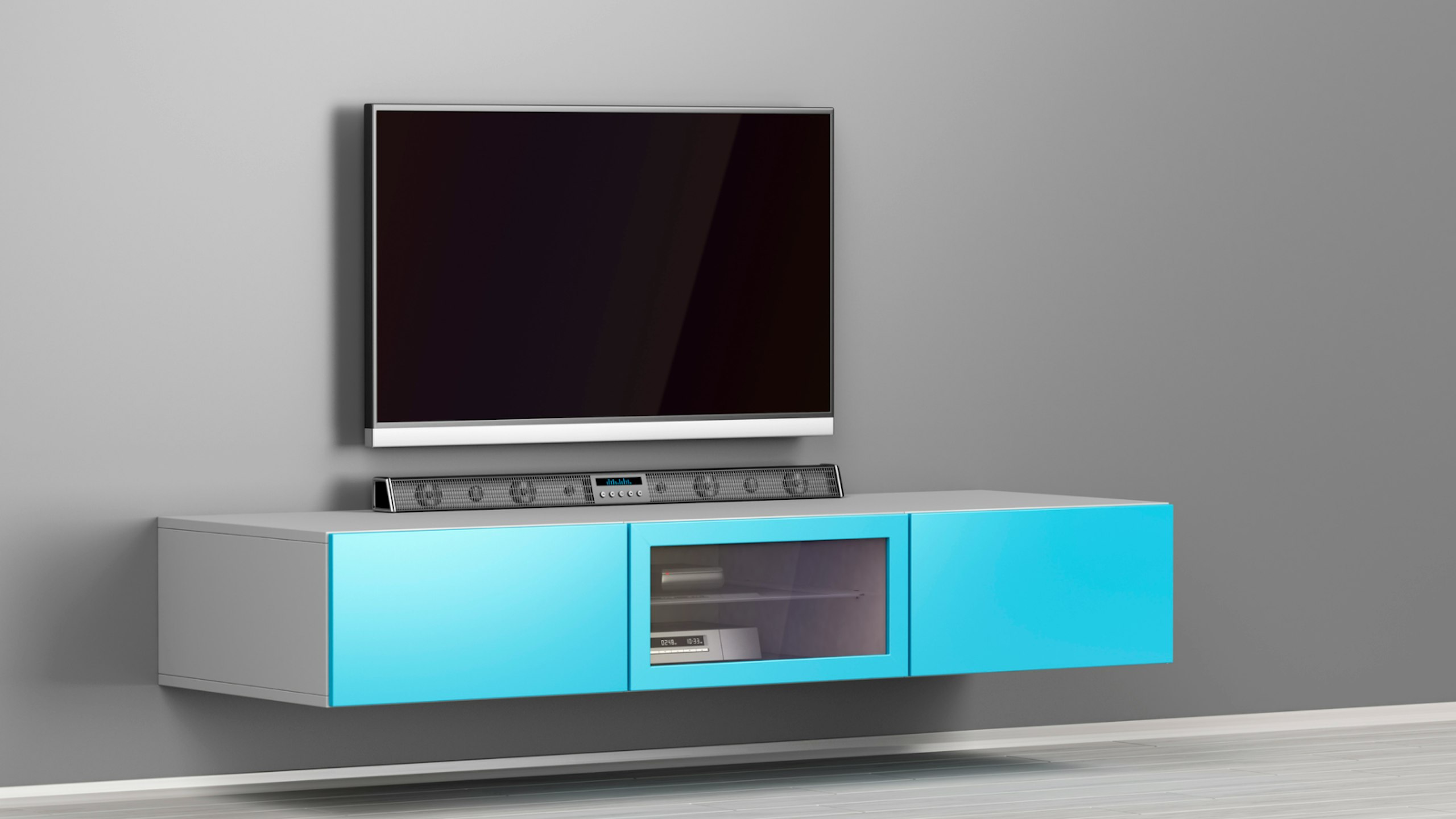 Flat screen TV and soundbar