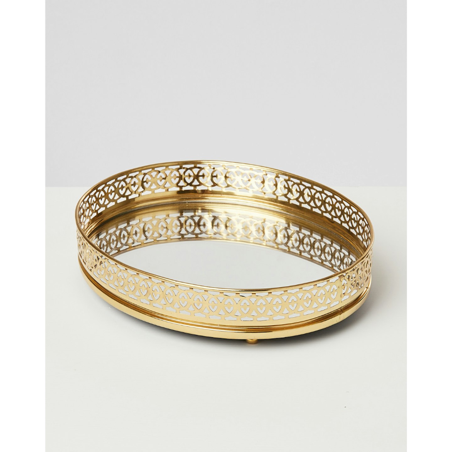 Mirror Base Gold Oval Perfume Tray Small