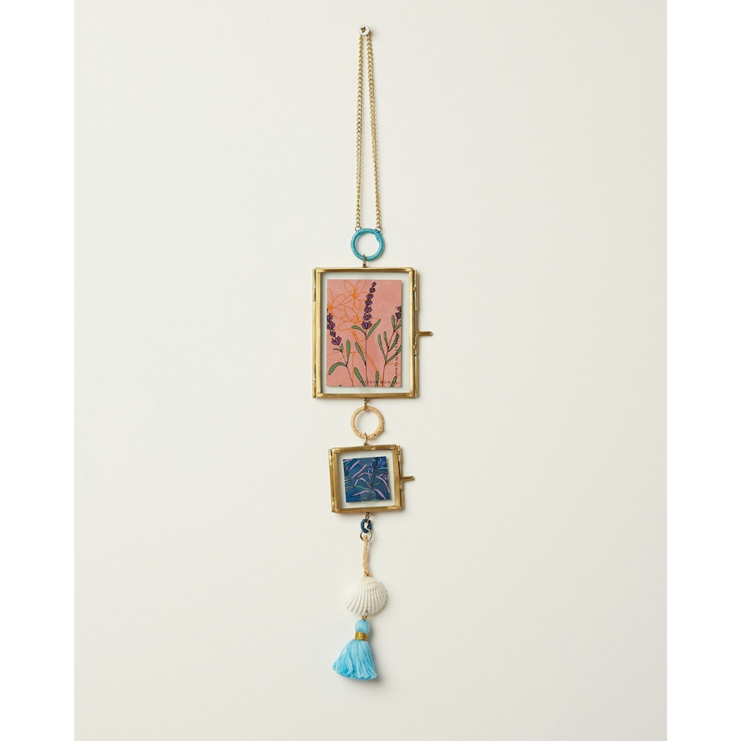 Shell Blue & Gold Brass Hanging Multi Photo Frame Small