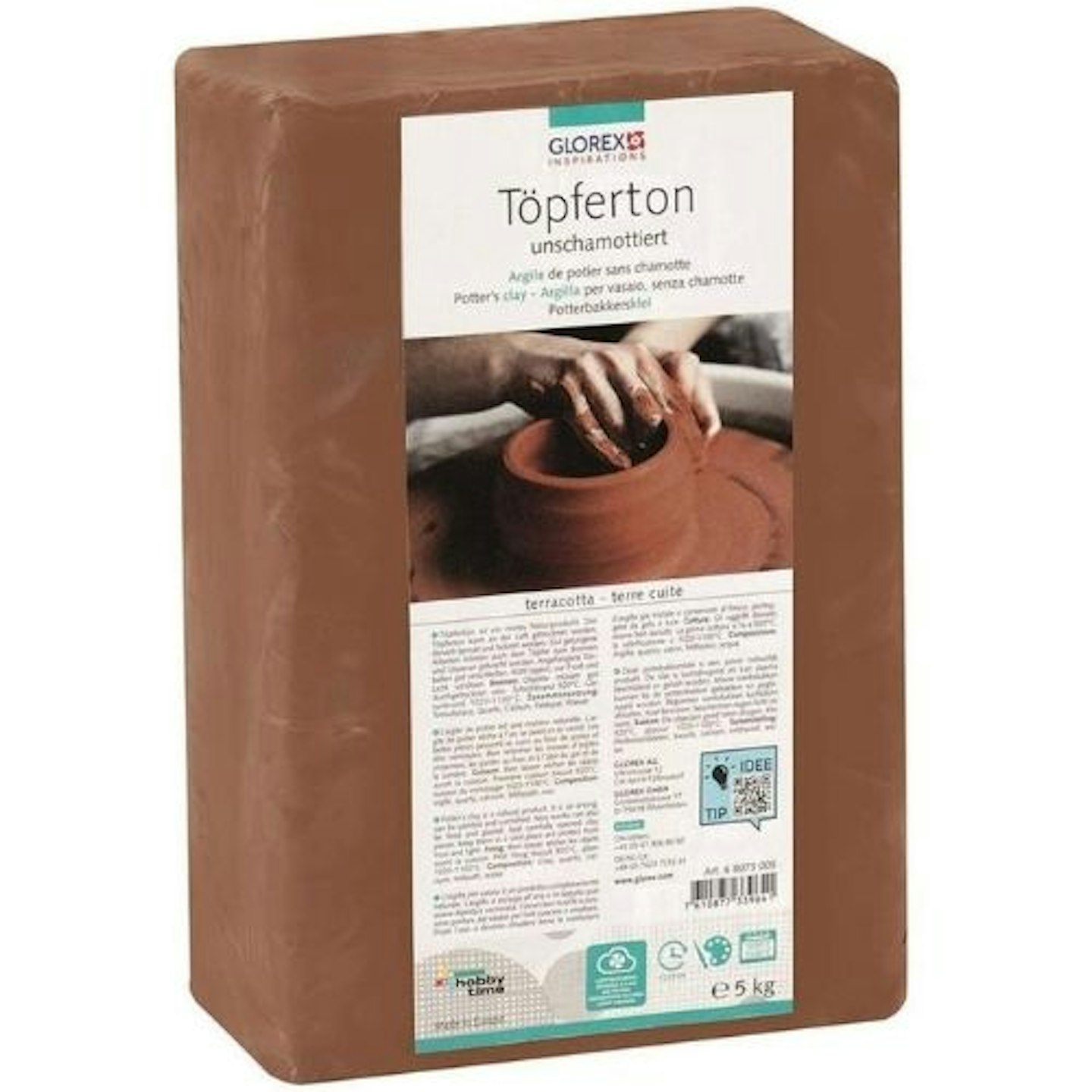 Glorex 6 8073 005 Pottery Clay Unchamoted 5 kg Terracotta