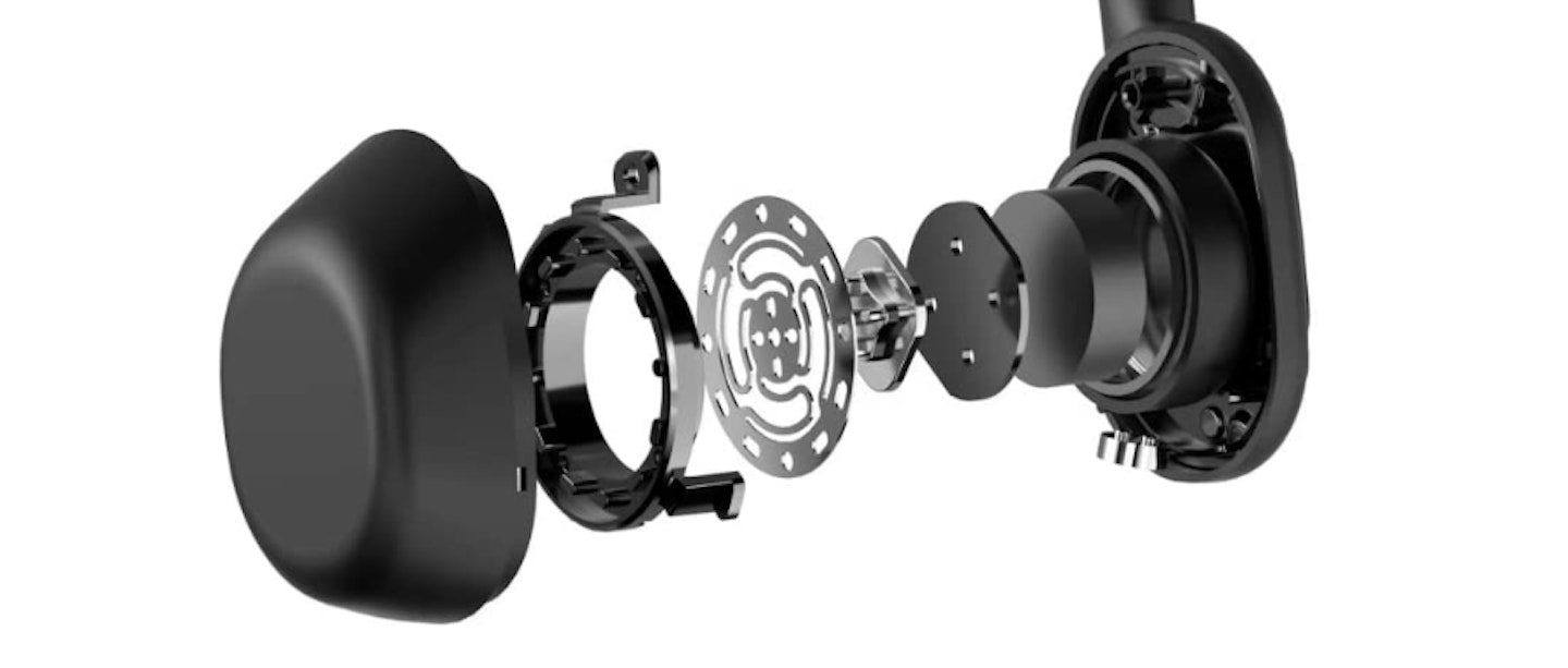 Exploded view of Aftershokz bone conduction tech