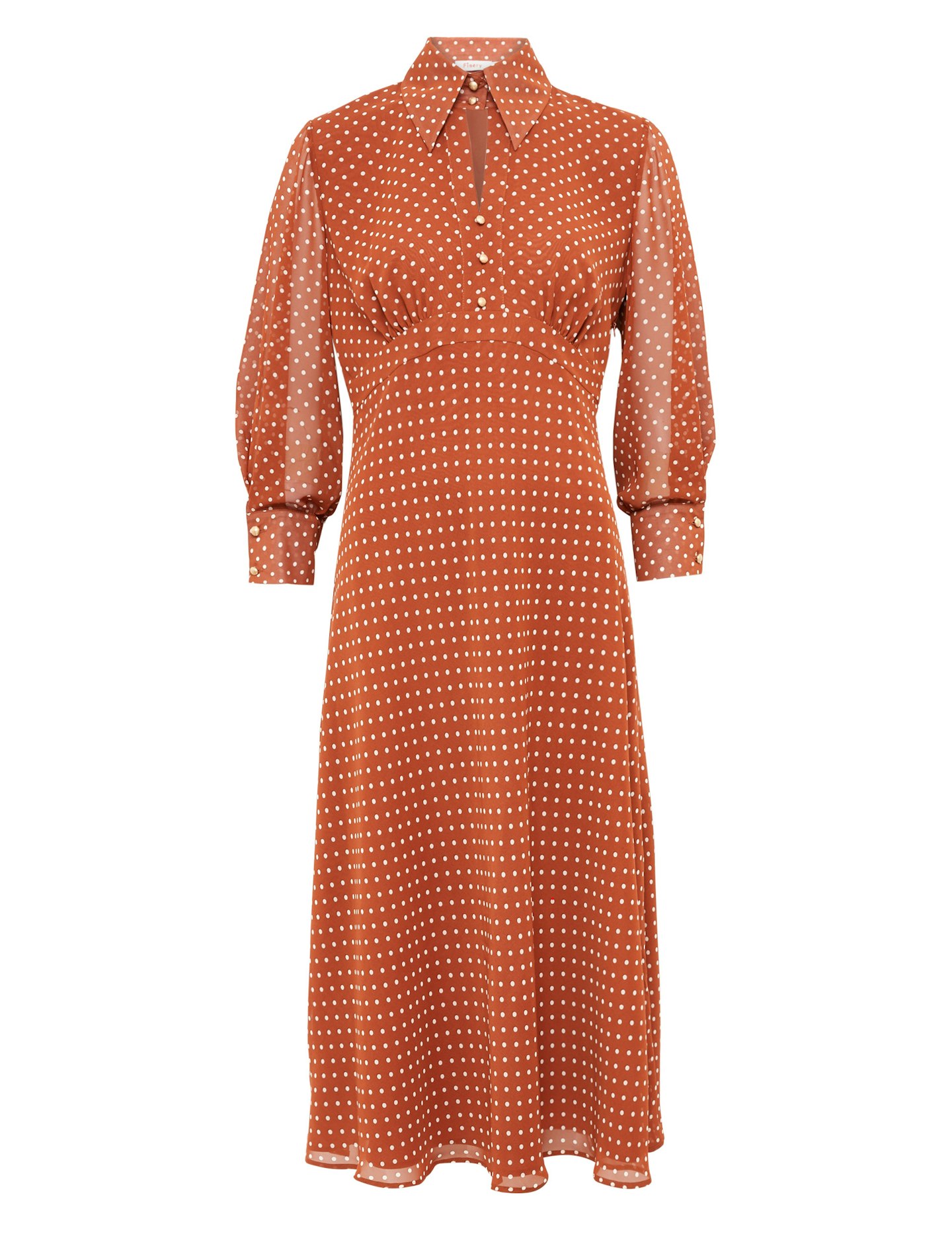 Finery London, Chiffon Polka Dot Collared Midi Tea Dress, £79