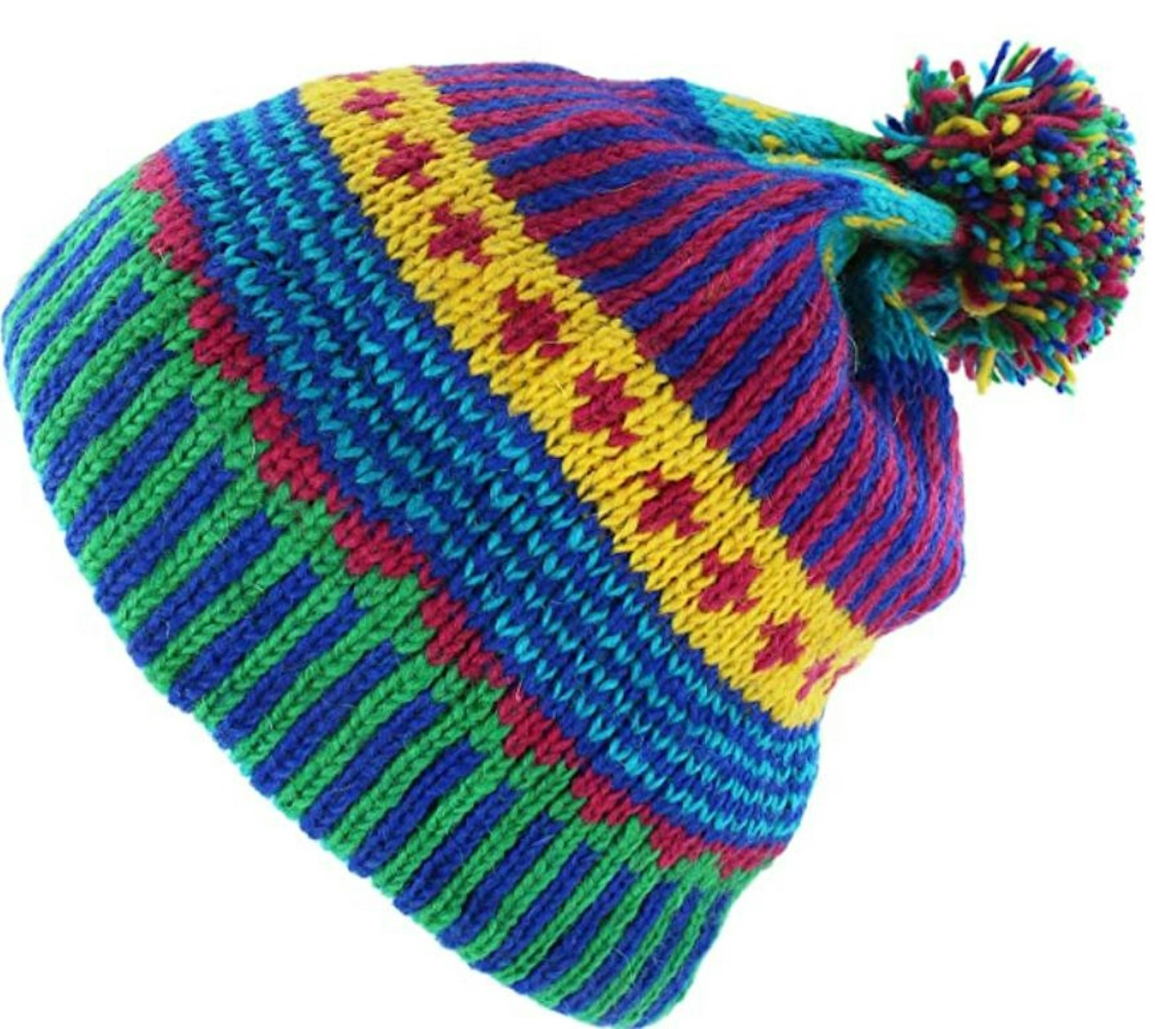 Ministry of Colour Wool Knit Slouch Beanie Bobble Hat
