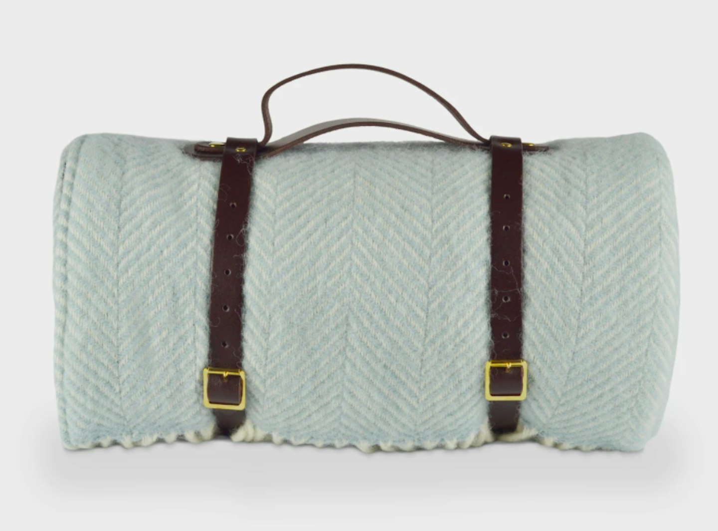 The British Blanket Company, Duck Egg Blue Waterproof Picnic Blanket With Straps, £100