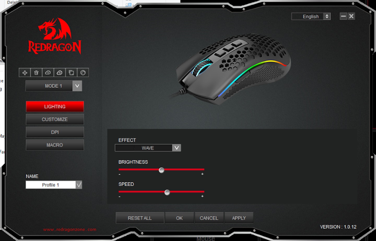 Screenshot of Redragon software