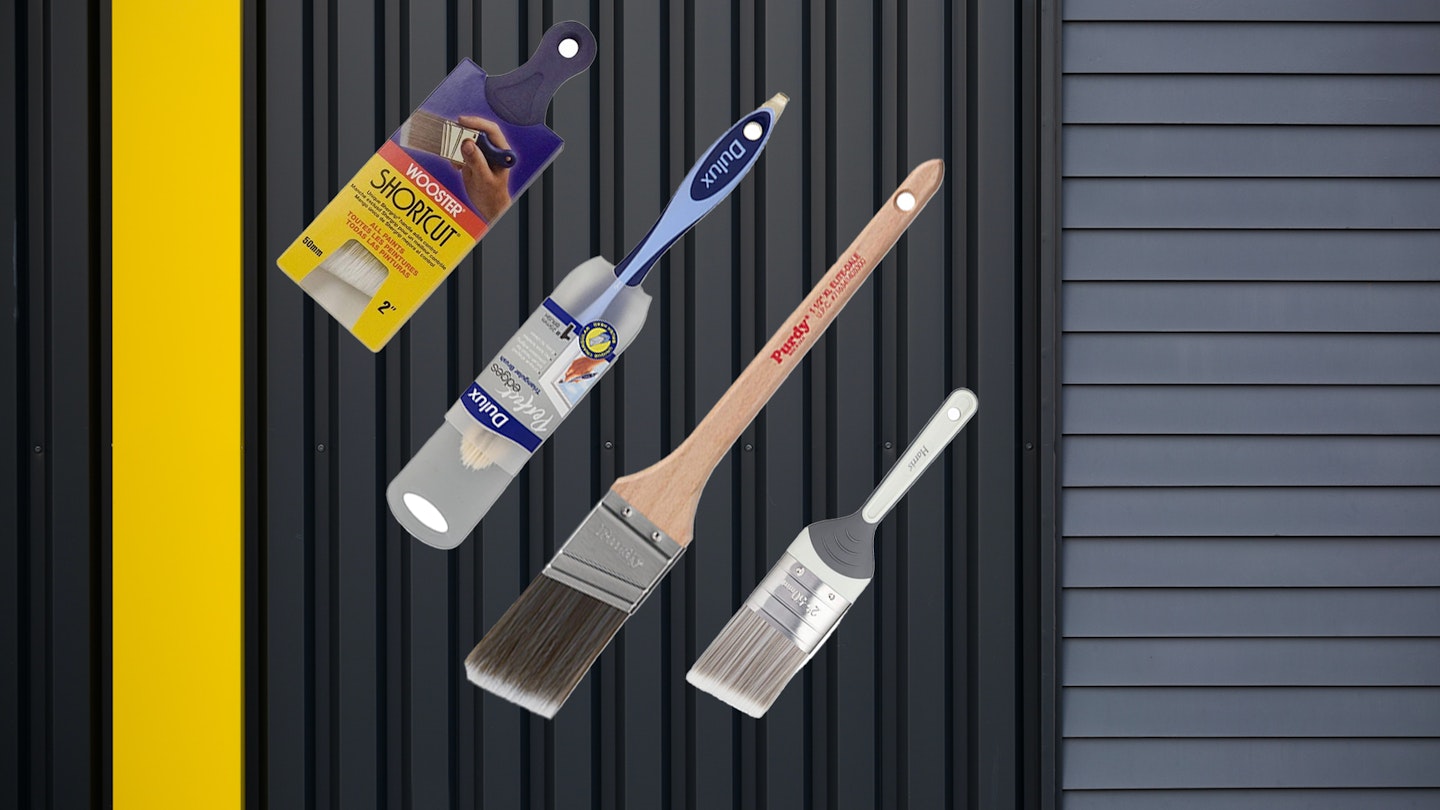 Four of the best cutting in paint brushes against a dynamically painted wall
