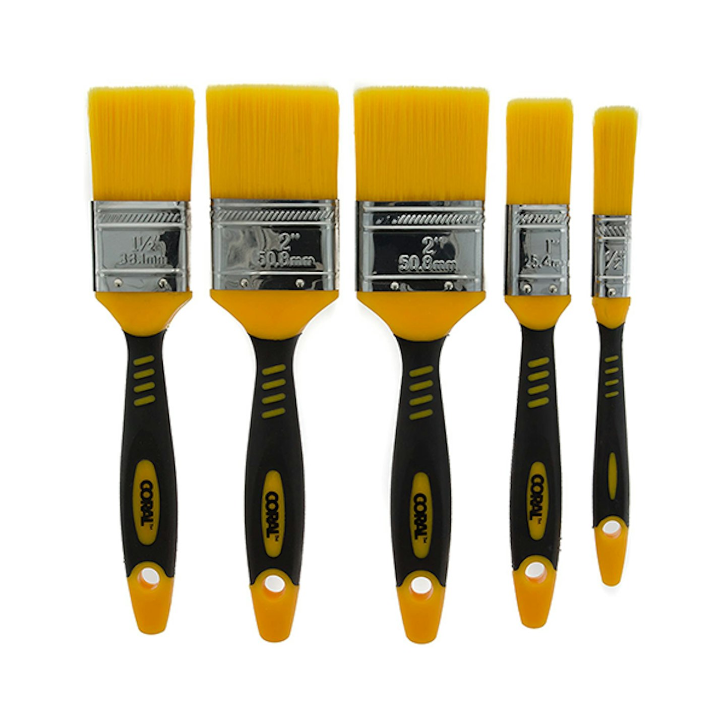 Coral 31417 Zero Paint Brushes with No Loss of Bristle Paintbrush Heads 5 Piece Pack Set, Yellow, Set of 5