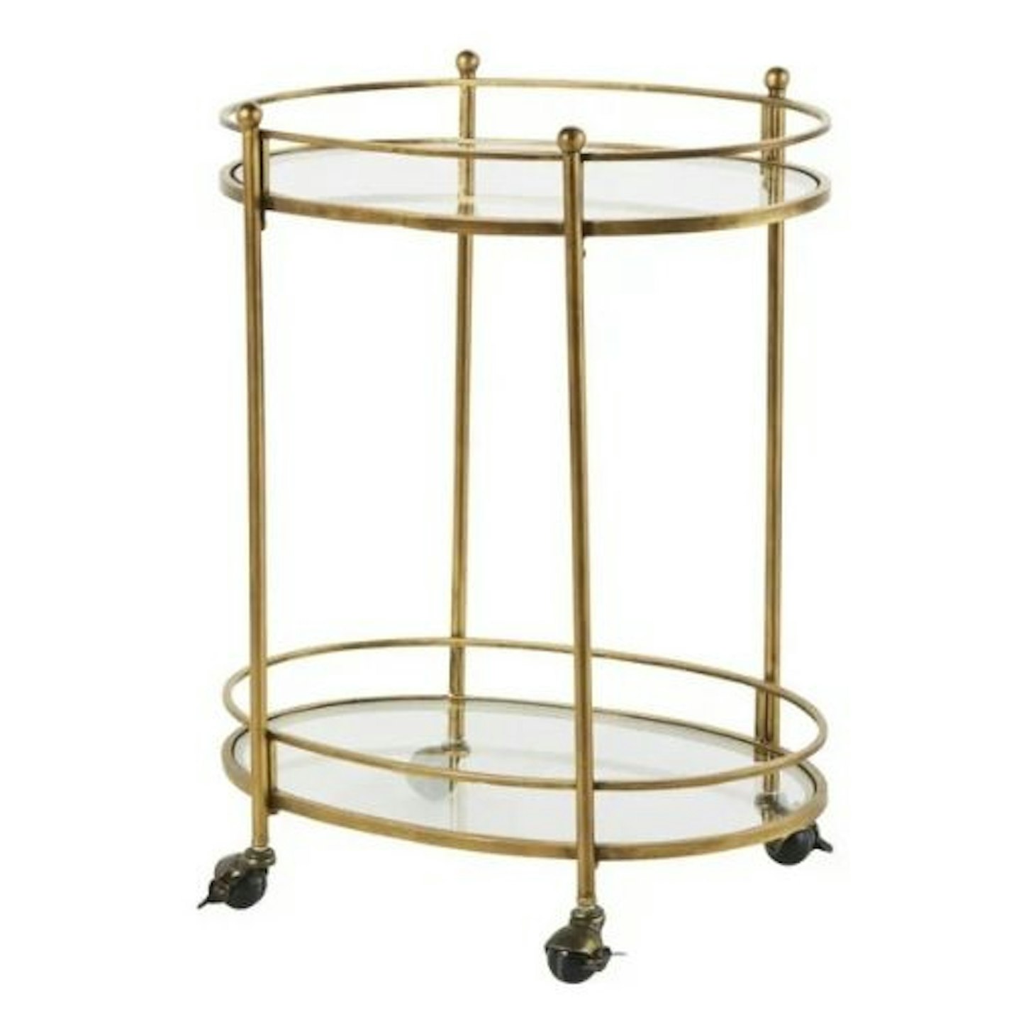 HIPPOLYTE Aged-Effect Brass Metal and Glass Serving Trolley