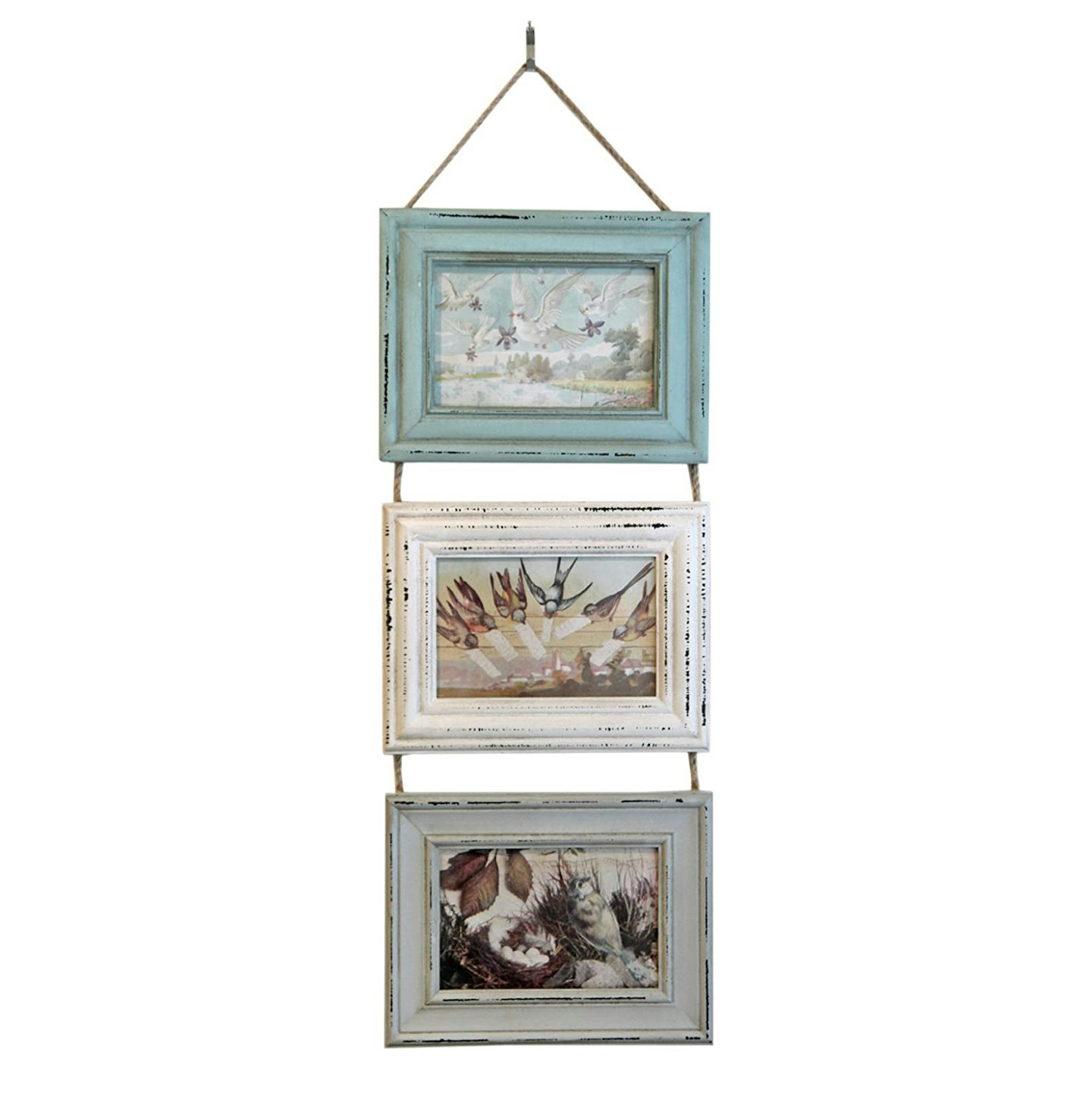 Just Contempo Rustic Triple Hanging Photo Frame - Green, Blue and Grey