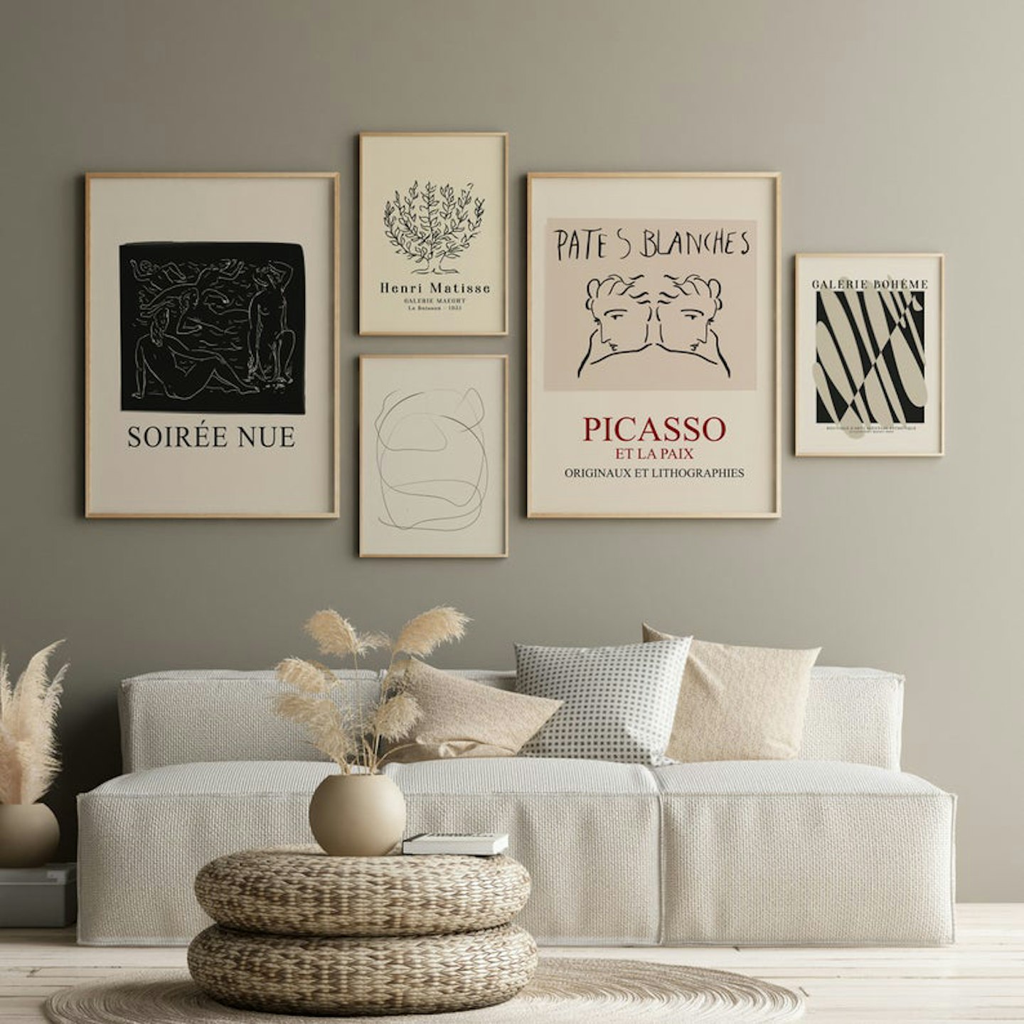 Gallery Wall art set Greige | 5 Print Ready Made Gallery Wall