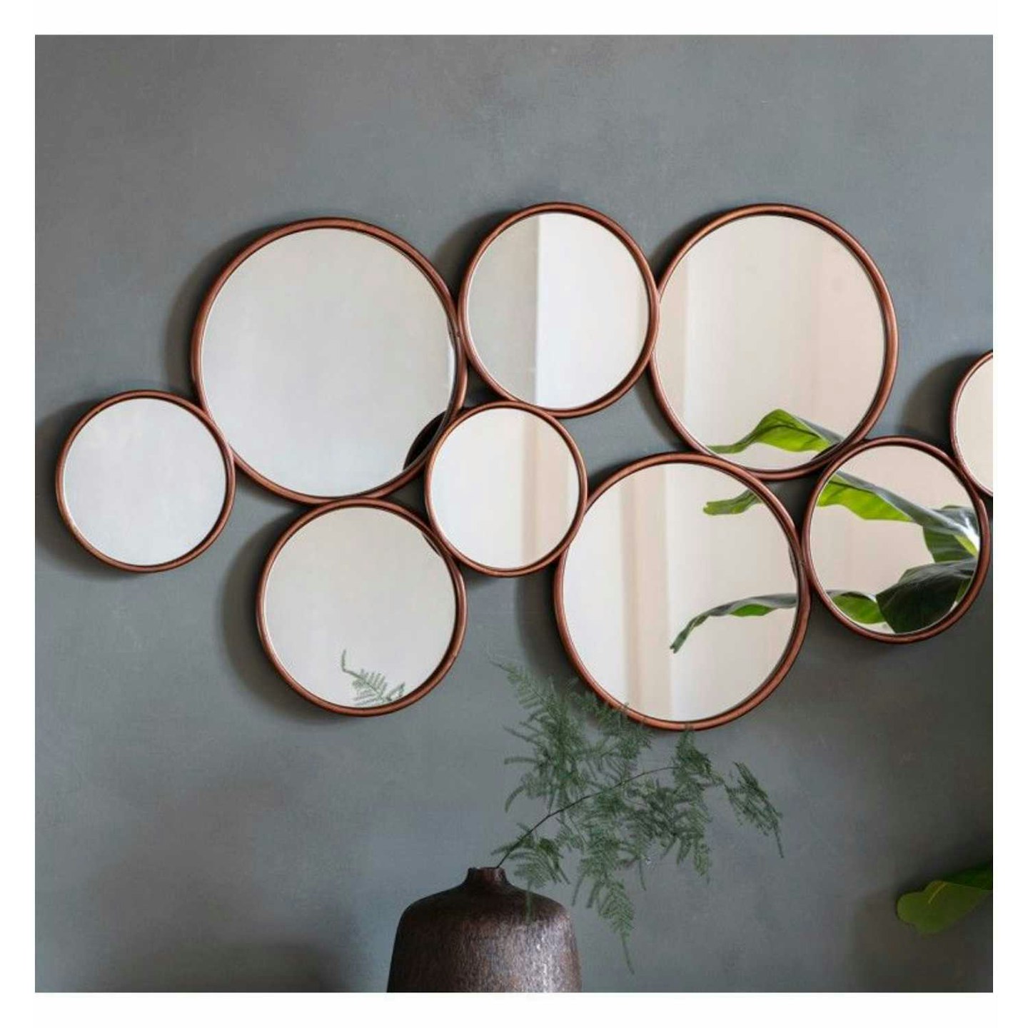 Contemporary Style Art Street Round Flat Decorative Wall Mirror With Copper Frame