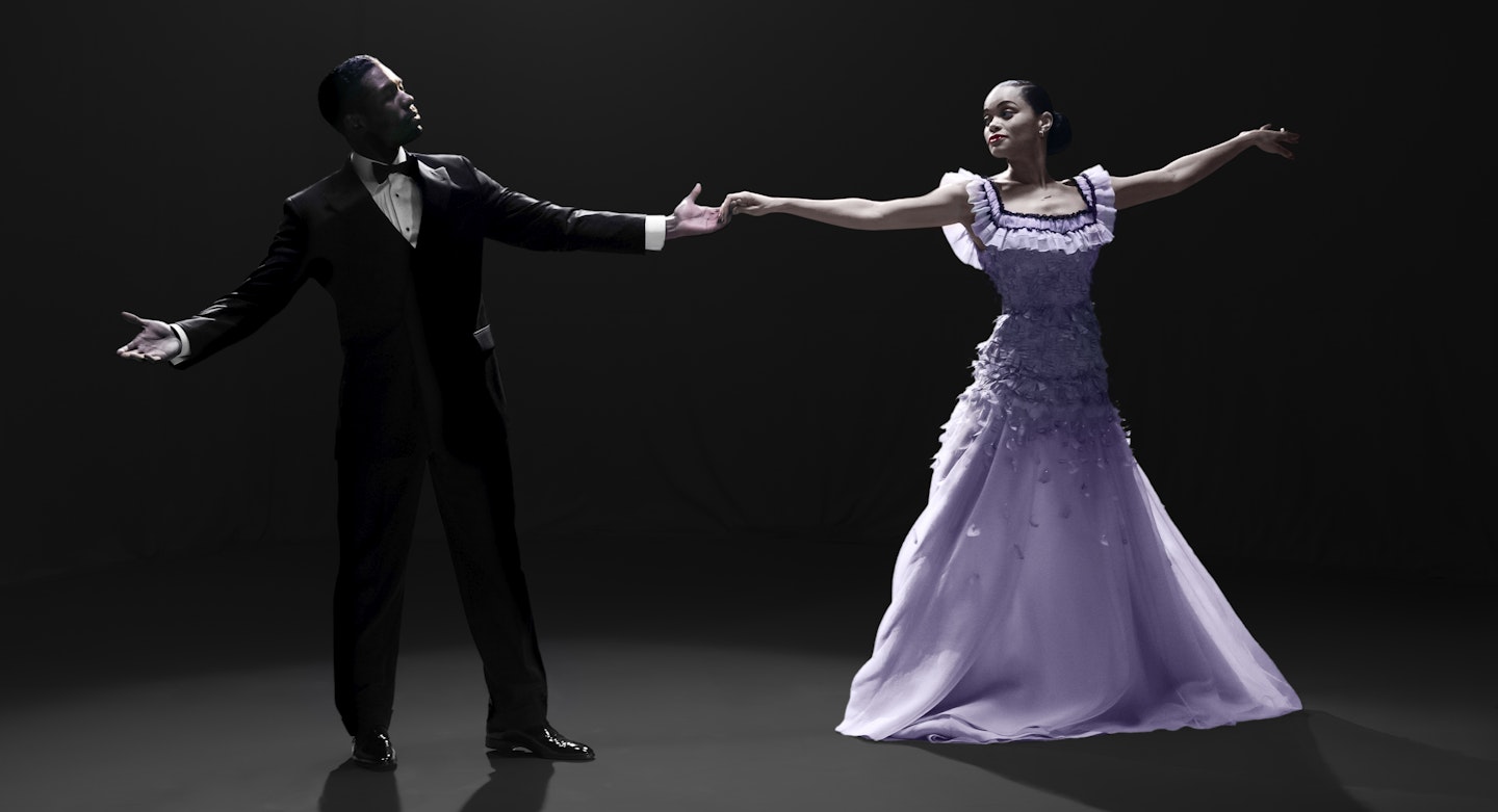 Andra Day wearing a purple dress in The United States Vs Billie Holiday