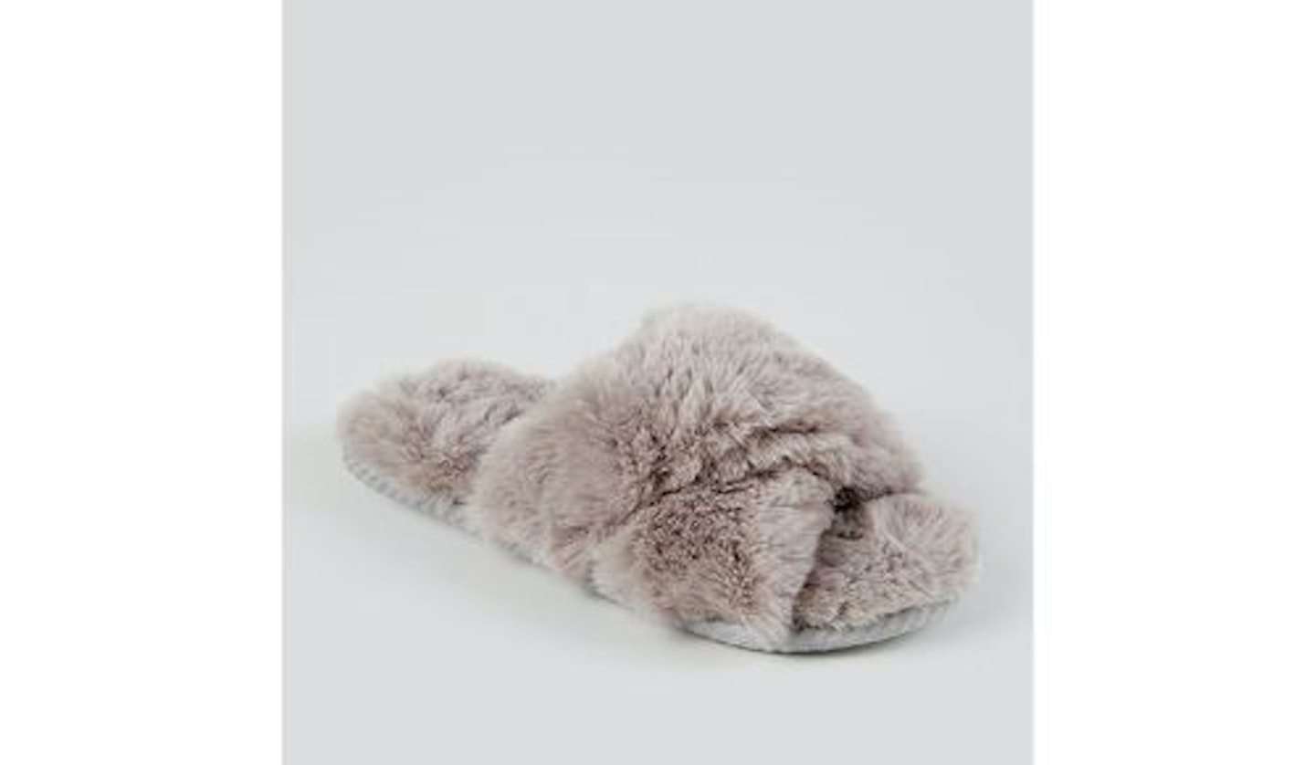 Grey Fluffy Slider Slippers