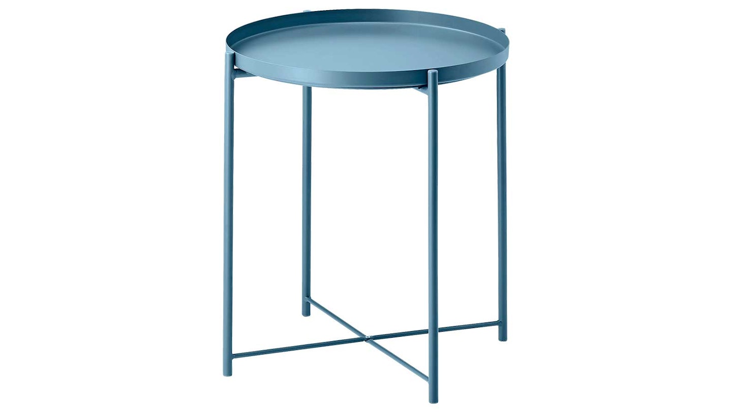 Blue garden table with removable tray
