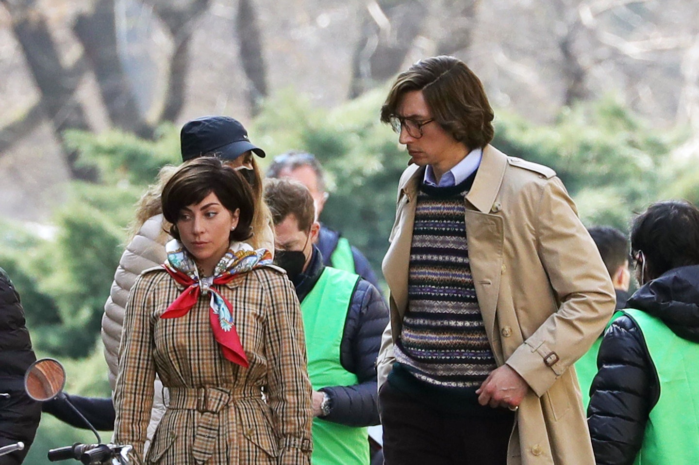 Lady Gaga and Adam Driver filming The House of Gucci in Milan