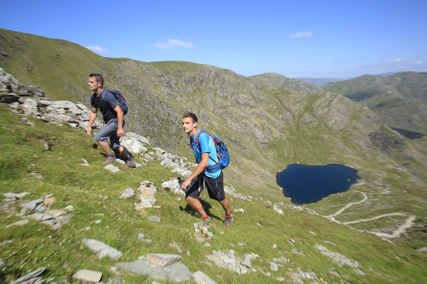 Heading up Coniston Old Man from Low water