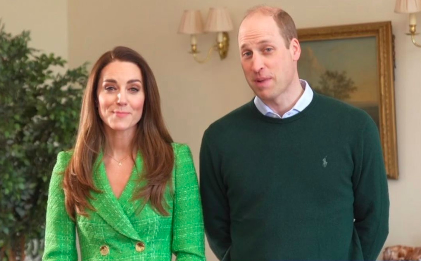 Kate Middleton wearing an emerald green jacket from Zara