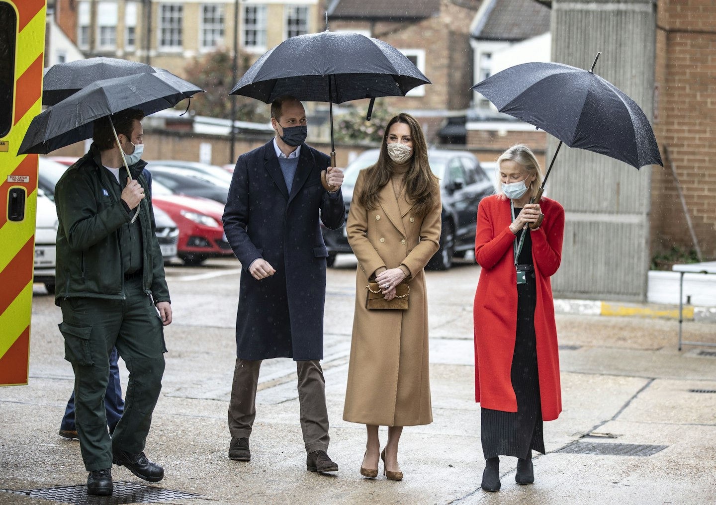 Kate Middleton wearing an all-beige outfit to visit Newham Ambulance Station