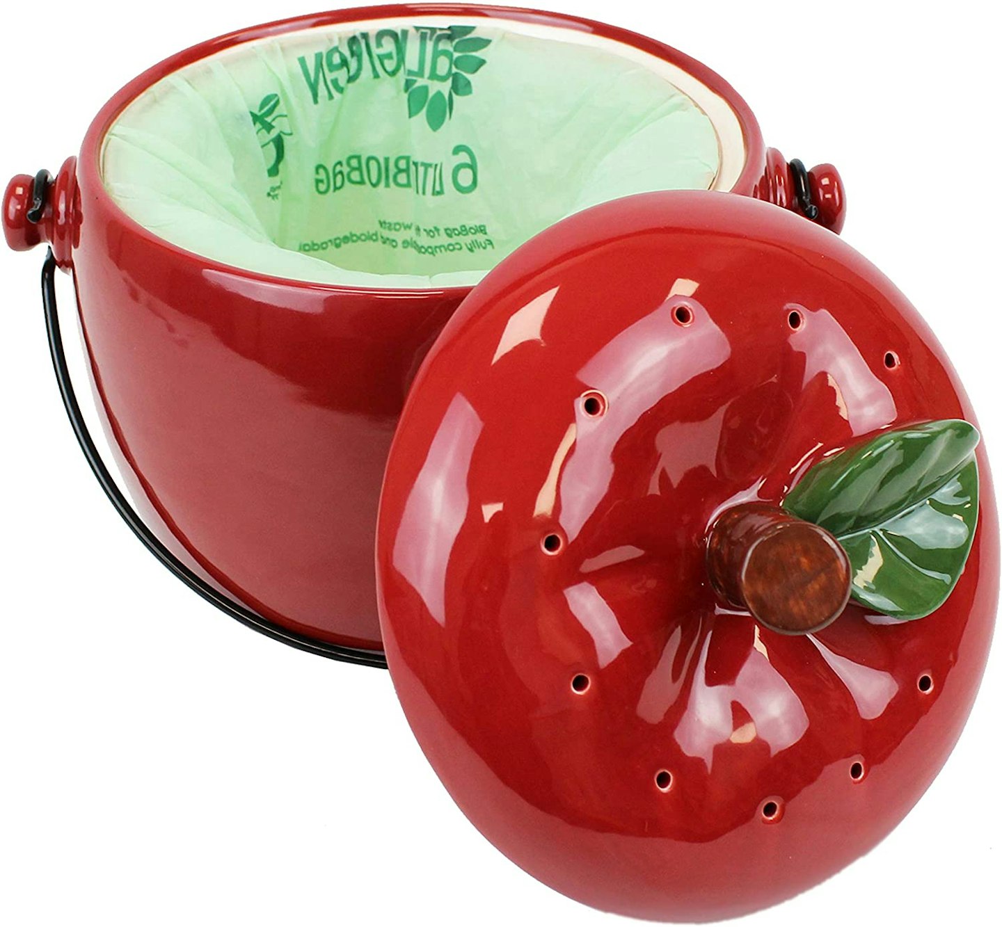 All-Green Red Apple Ceramic Compost Caddy