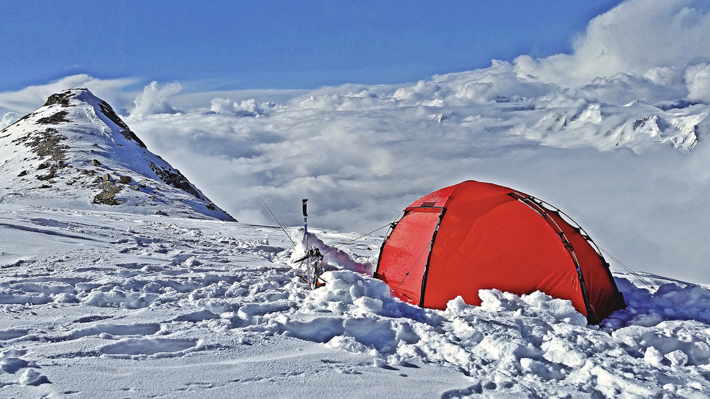 Hilleberg Soulo Black Label tent on a snowy mountain