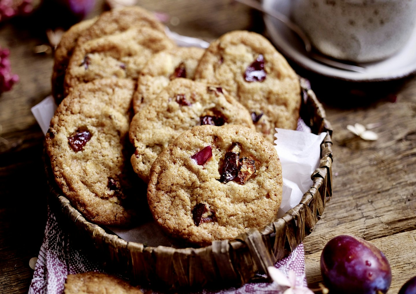 Chewy white chocolate & damson biscuits