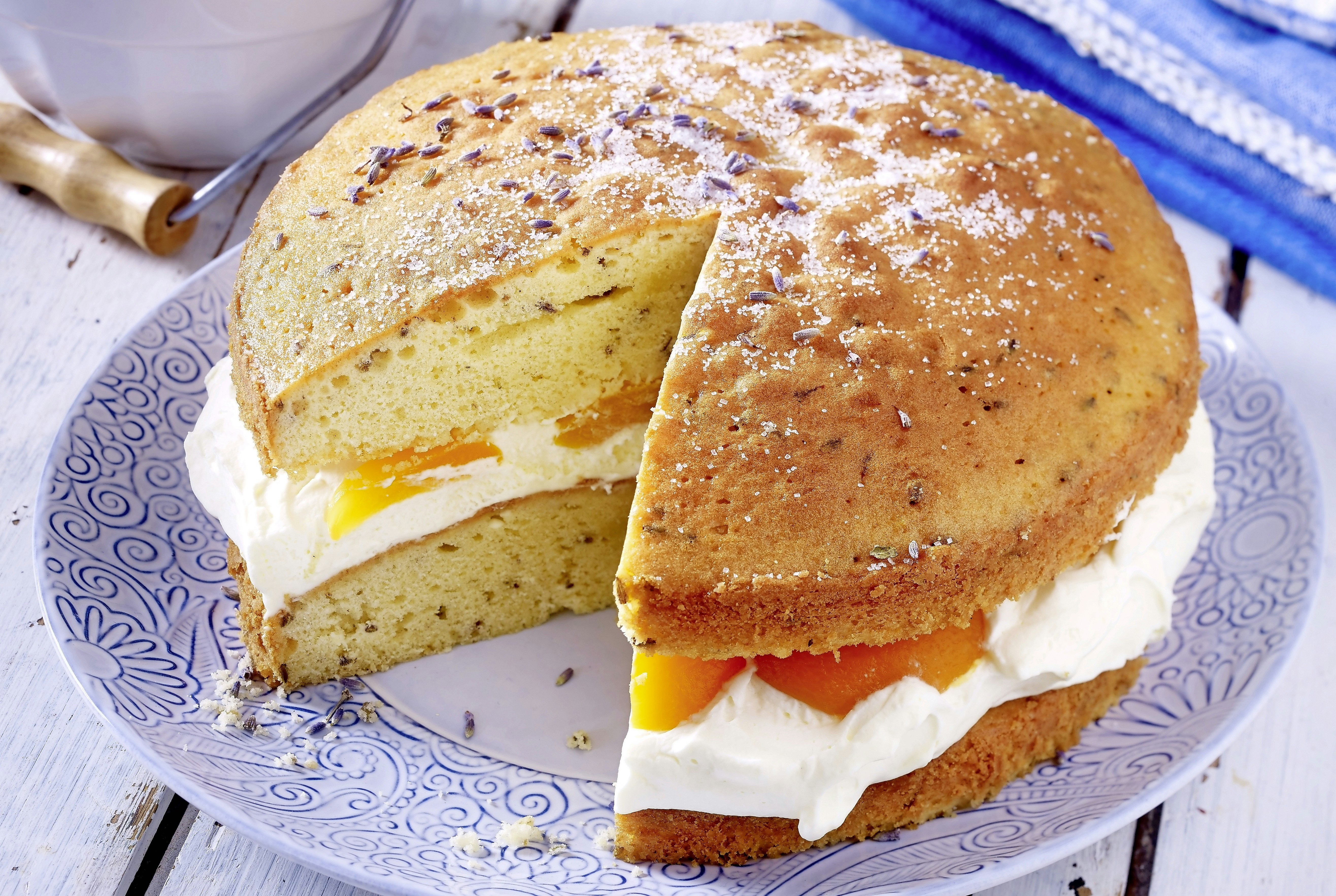 Lavender and apricot sponge cake