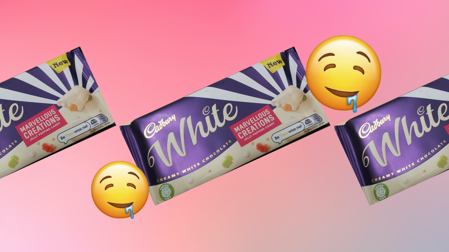 Cadbury white chocolate Marvellous Creations with Jelly popping Candy at Asda supermarkets