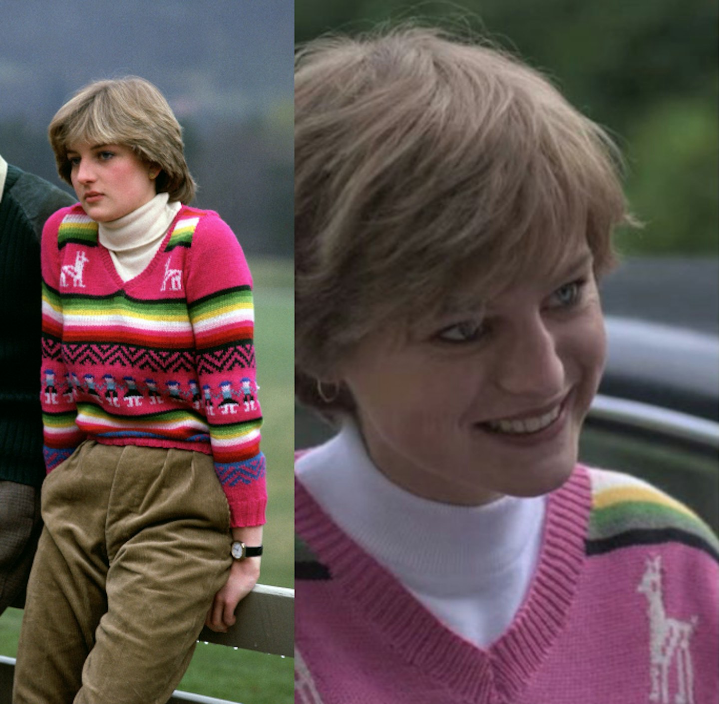 Princess Diana and Emma Corrin sweaters