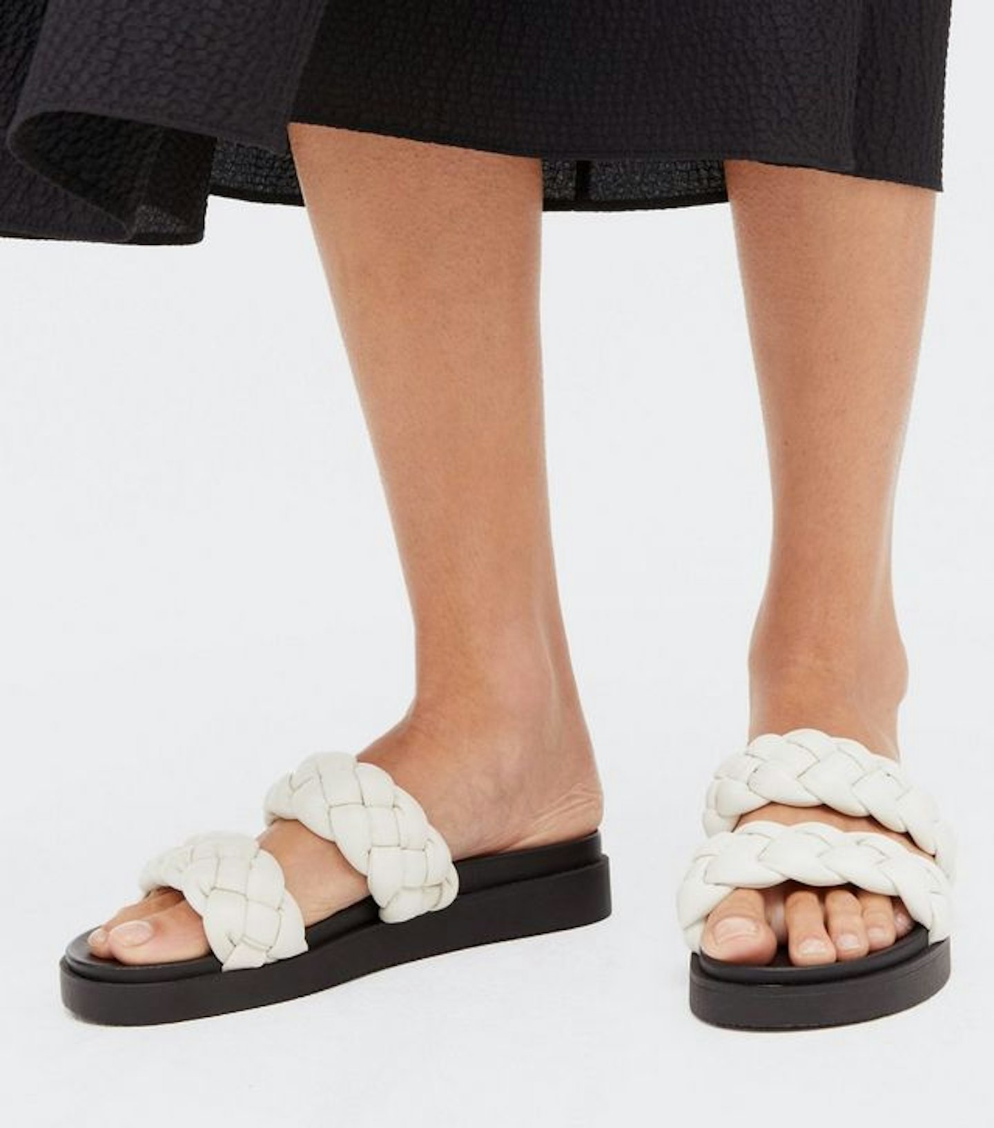 New Look Off White Leather-Look Chunky Plaited Sliders