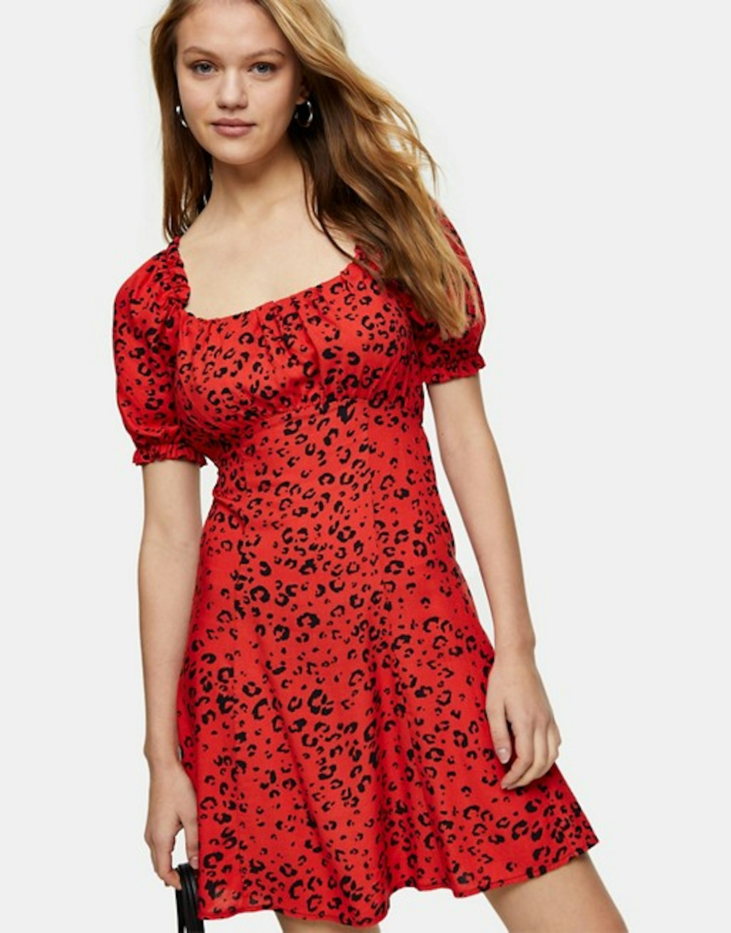 Topshop leopard print gathered bust mini dress in red